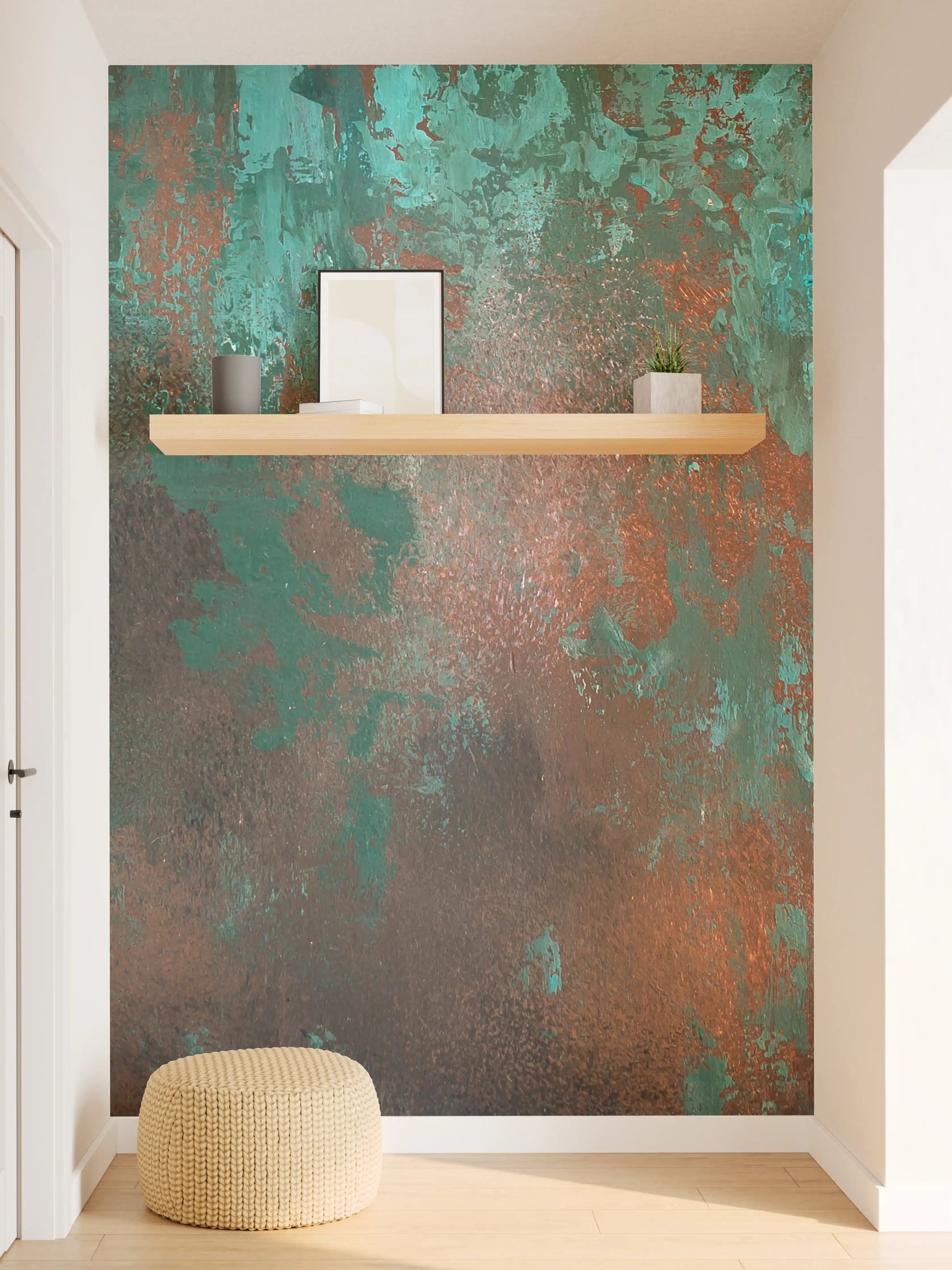 Wandverkleidung Flur - Abstrakte Metall-Oberfläche in Grüntönen