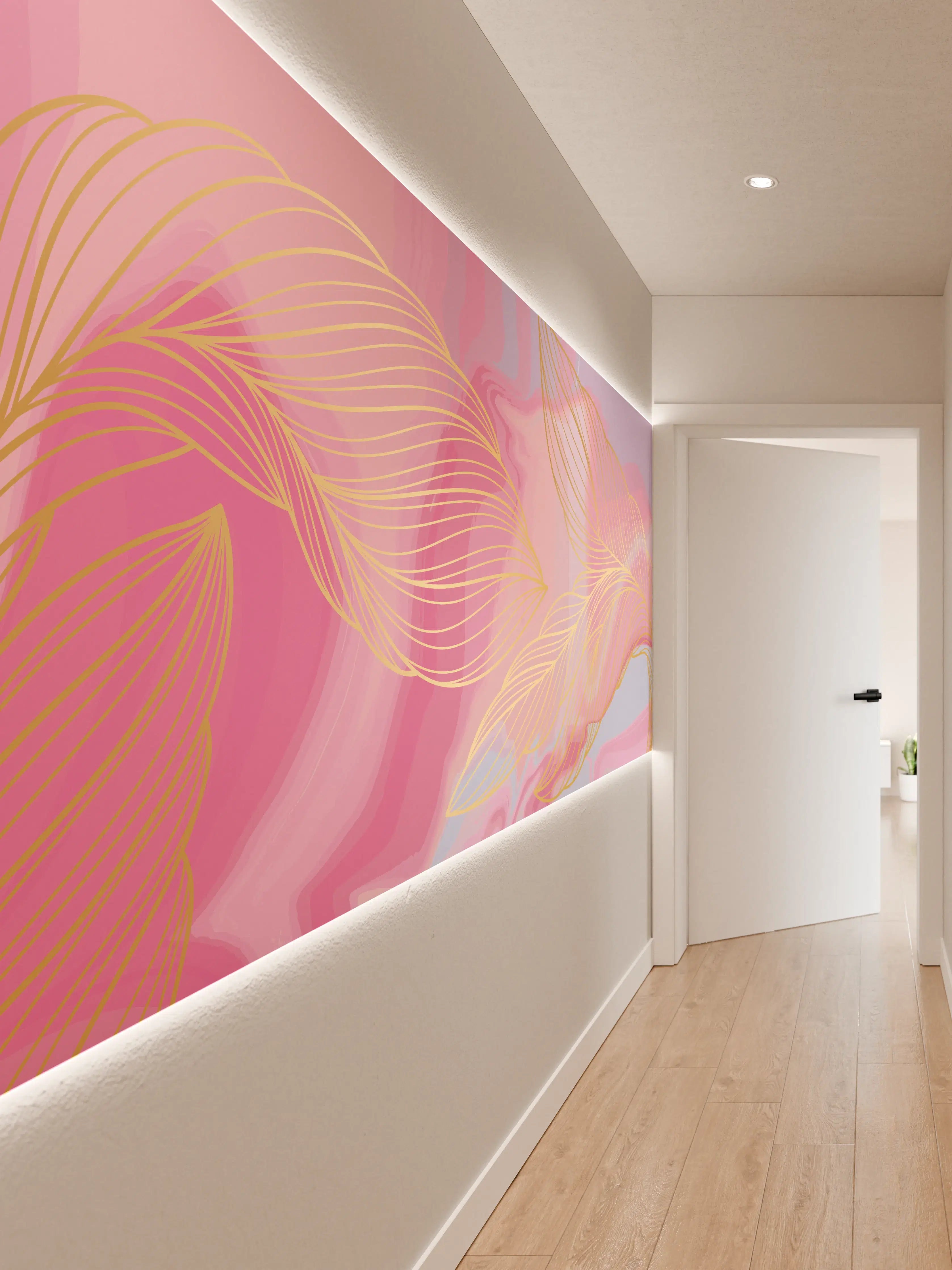 Wandverkleidung Flur - Abstrakte Rosa Wellen Kunst