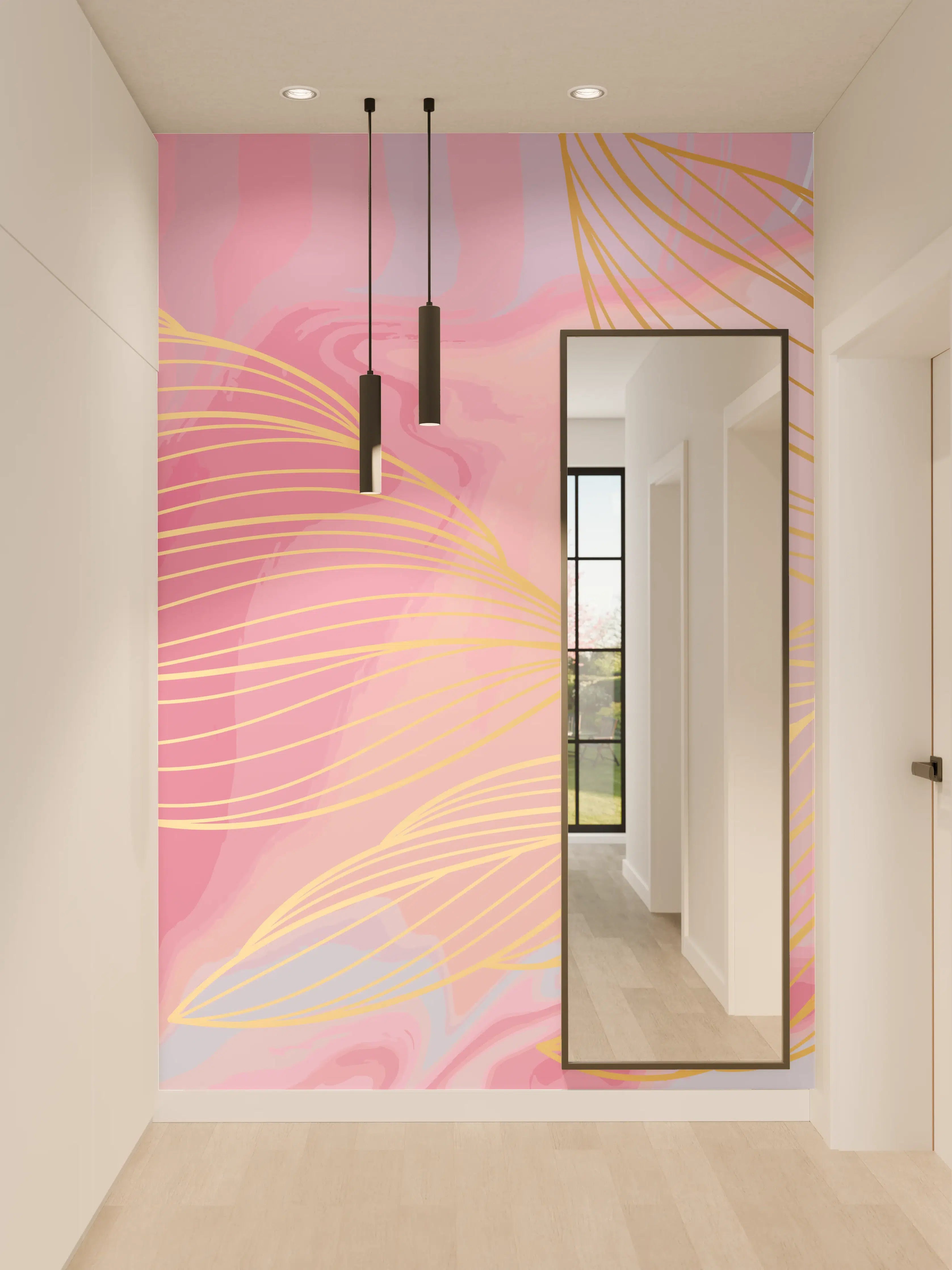 Wandverkleidung Flur - Abstrakte Rosa Wellen Kunst