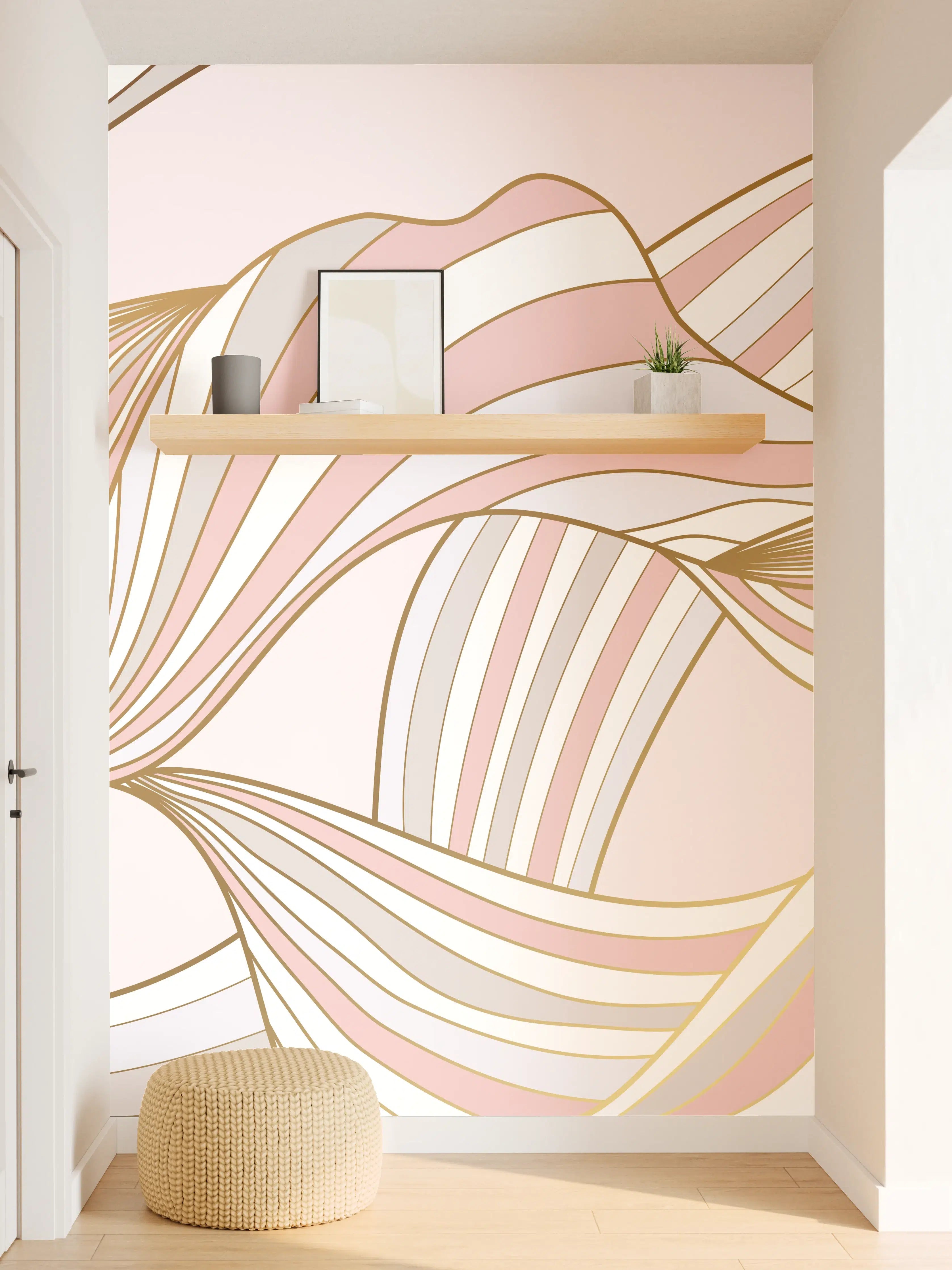 Wandverkleidung Flur - Abstrakte Wogen Rosa Gold
