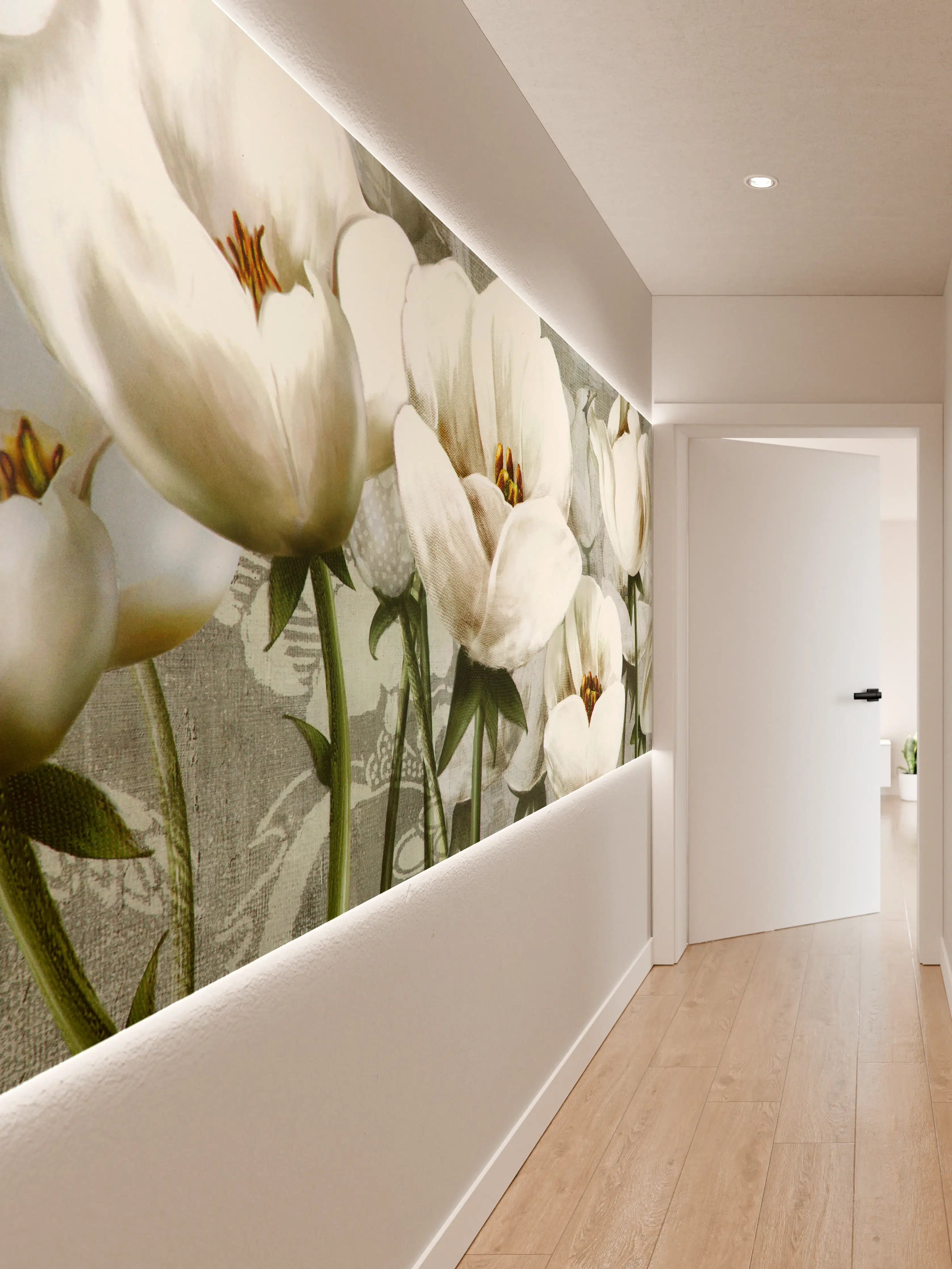 Wandverkleidung Flur - Abstraktes Blumen Tapetendesign