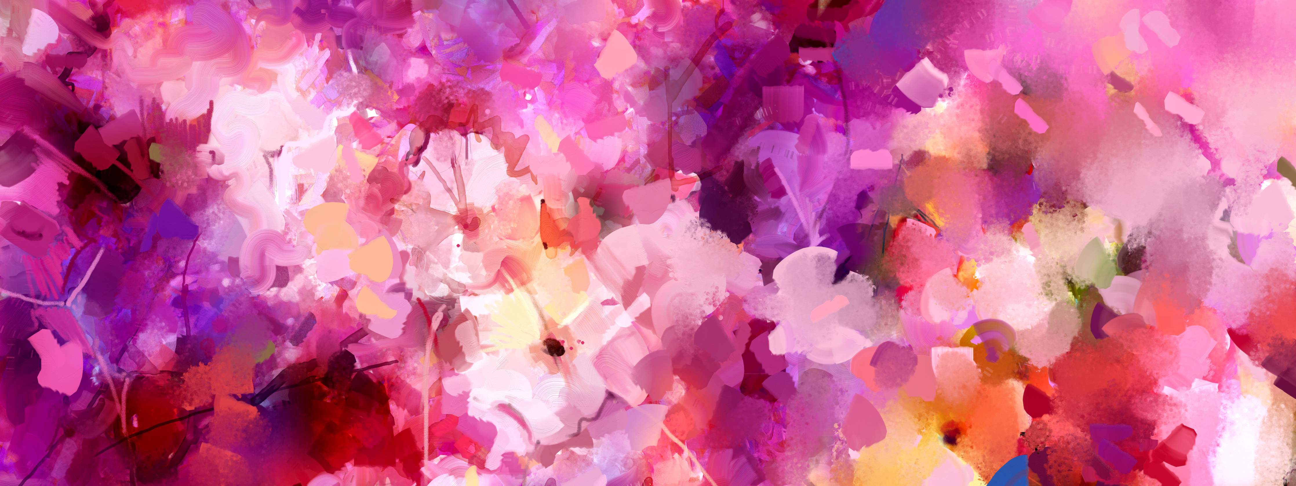 Wandverkleidung Flur-Abstraktes Blumenbild in lebhaften Pink- und Lilatönen