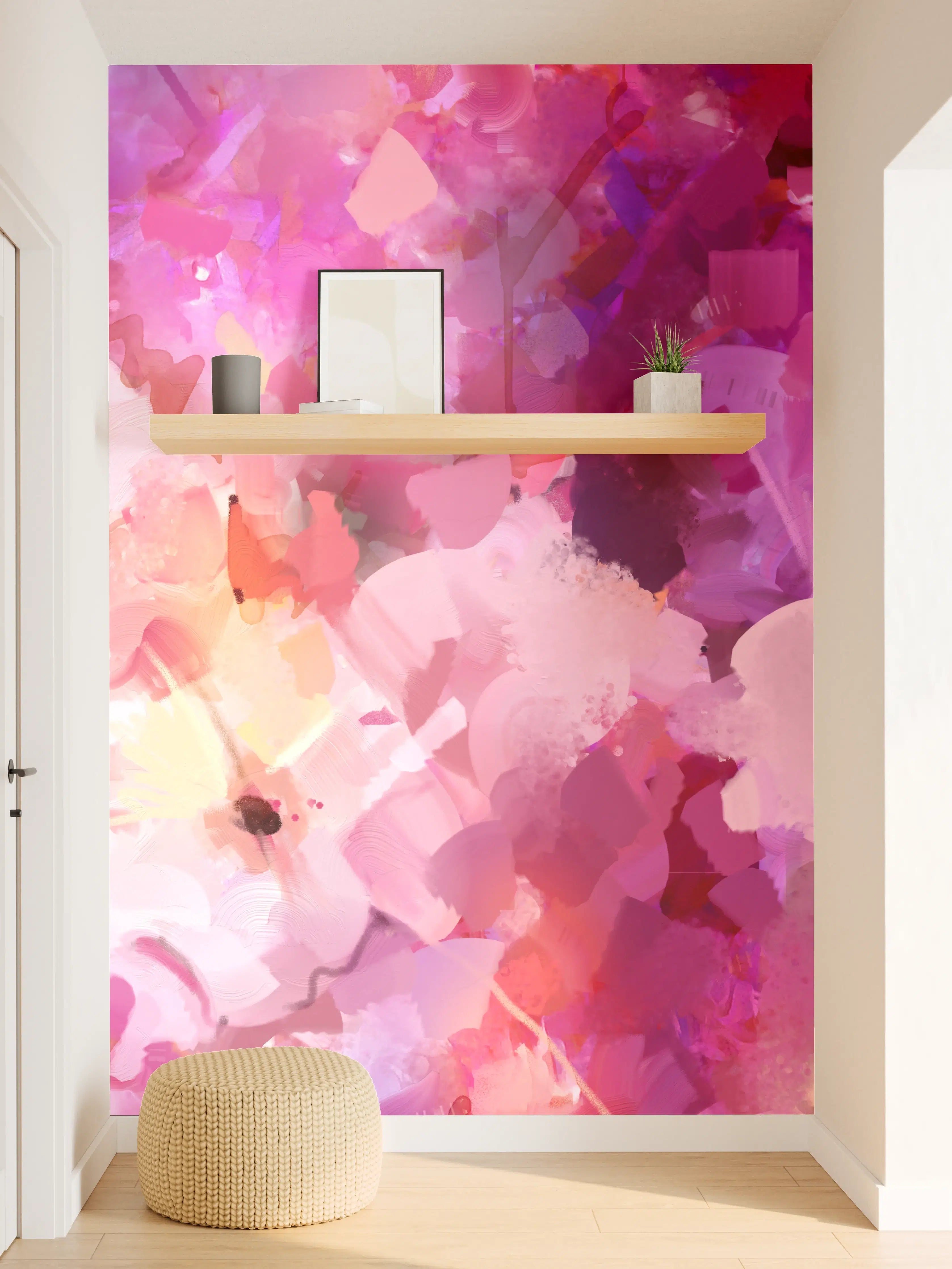 Wandverkleidung Flur - Abstraktes Blumenbild in lebhaften Pink- und Lilatönen