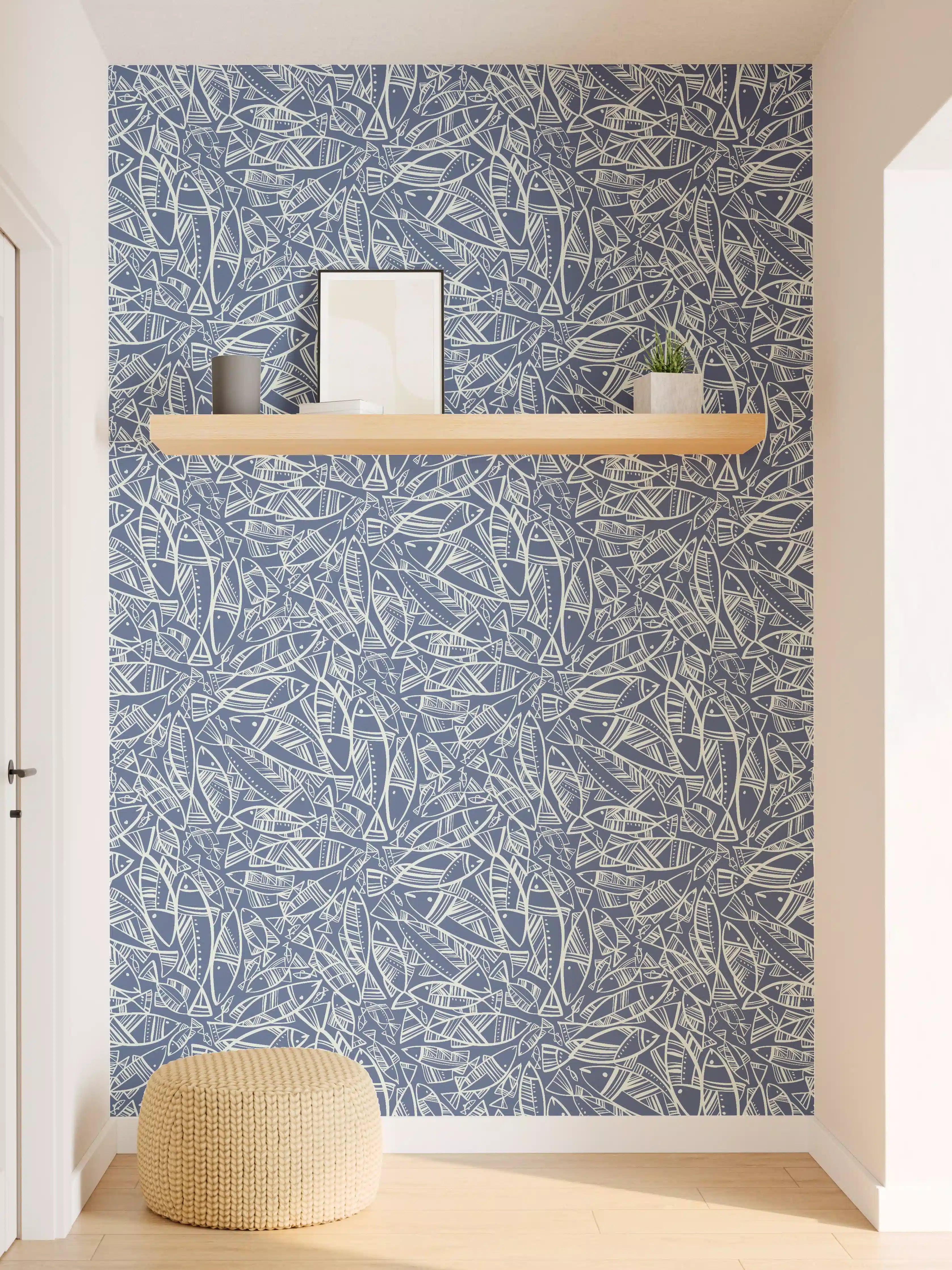 Wandverkleidung Flur - Abstraktes Fischmuster Blau