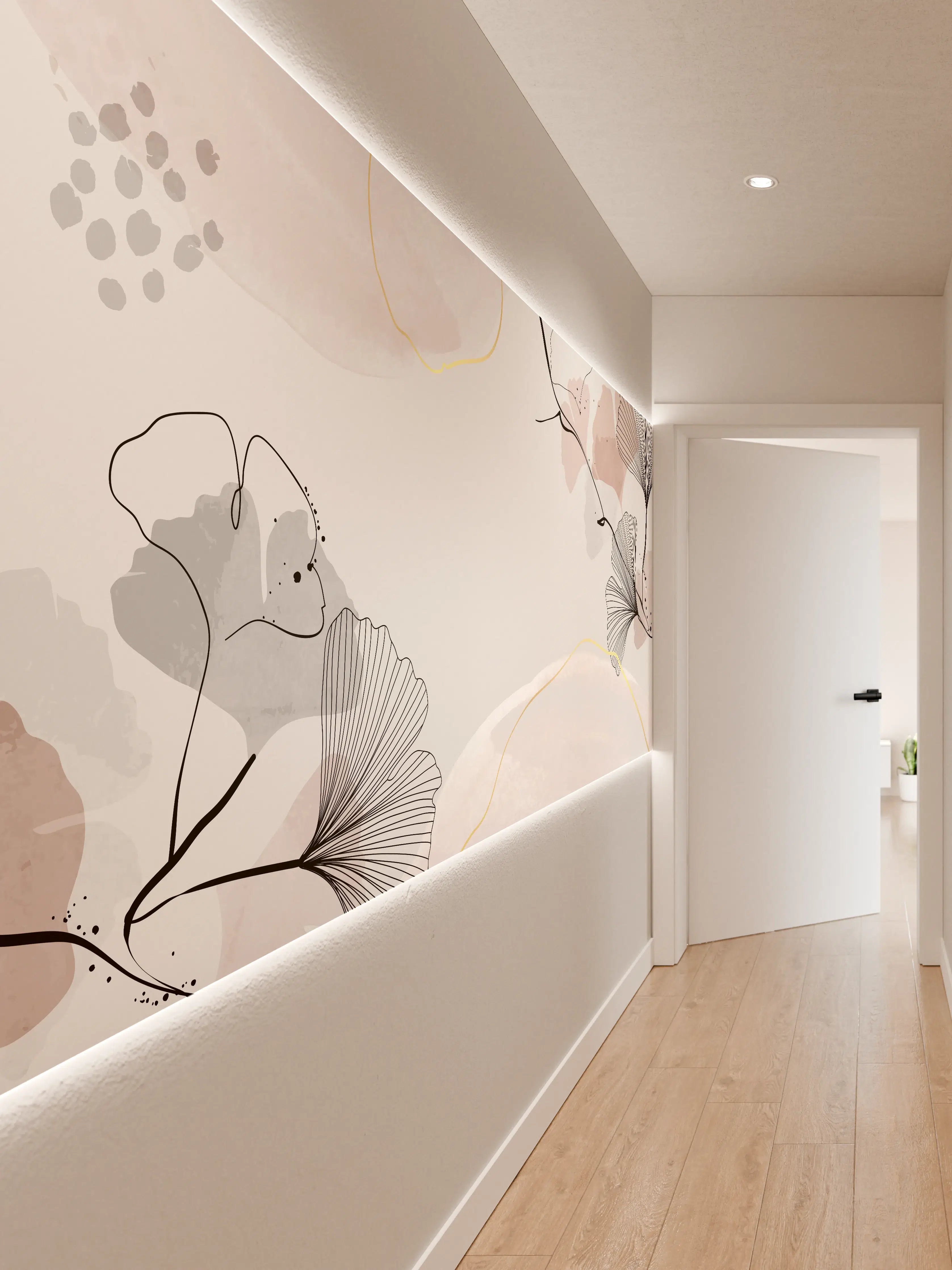 Wandverkleidung Flur - Abstraktes Ginkgo-Blatt Design