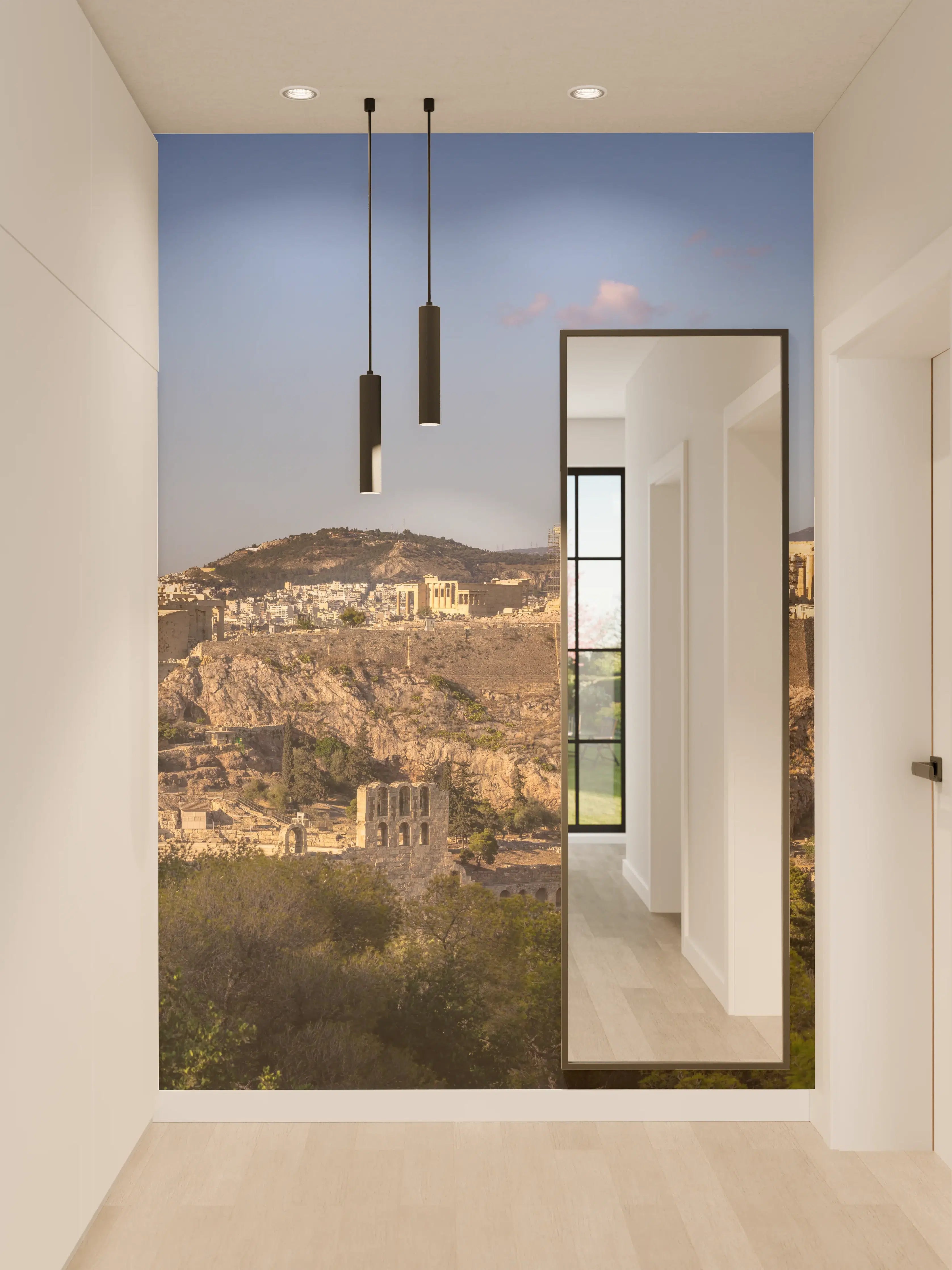 Wandverkleidung Flur - Akropolis Panorama Beige-Blau