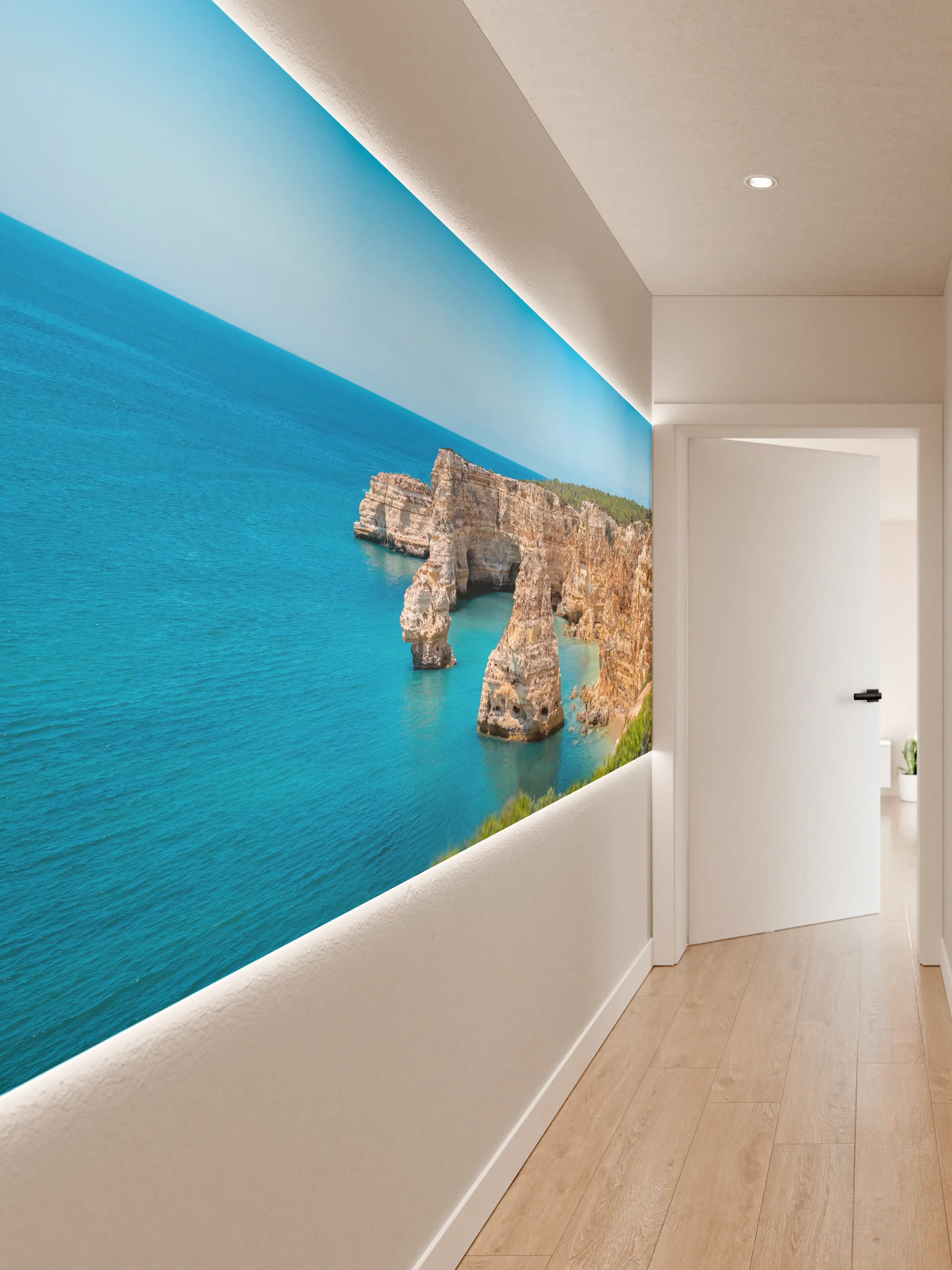 Wandverkleidung Flur - Algarve-Klippen am türkisblauen Meer