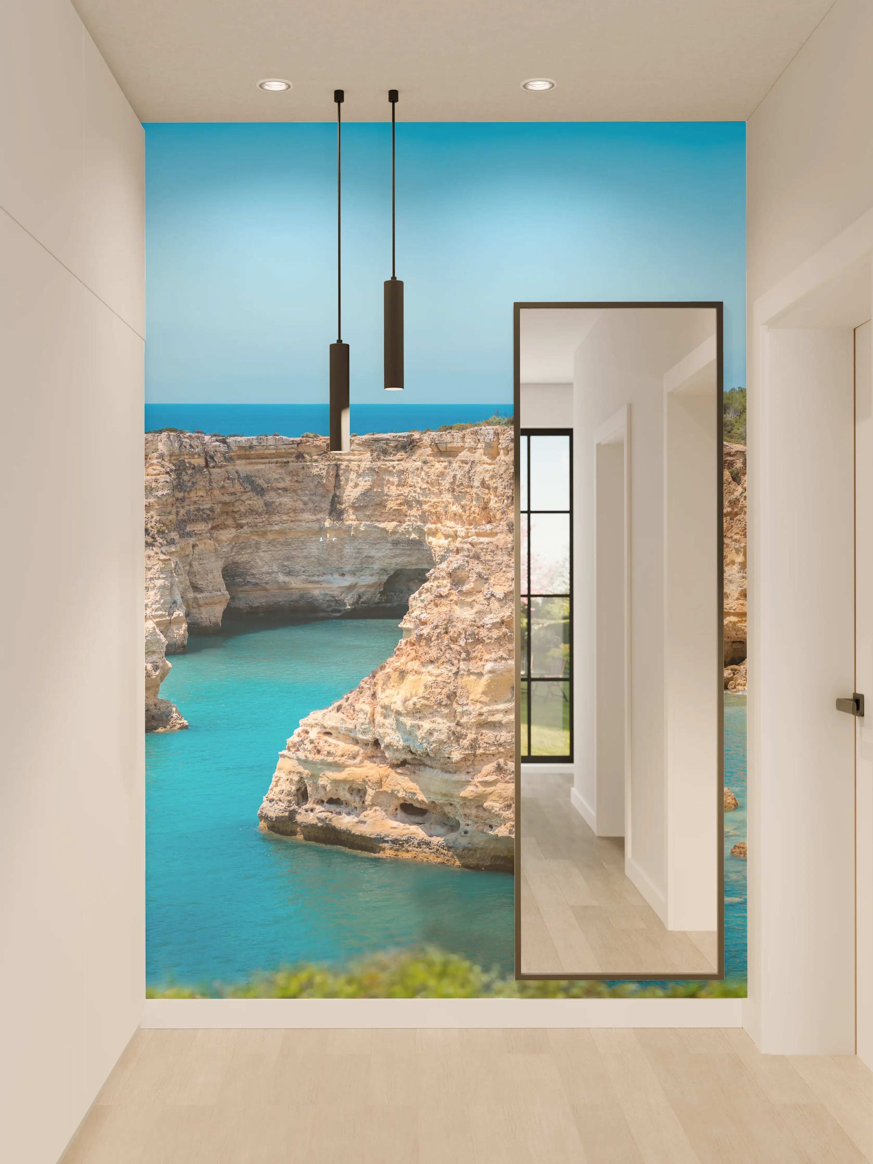 Wandverkleidung Flur - Algarve-Klippen am türkisblauen Meer