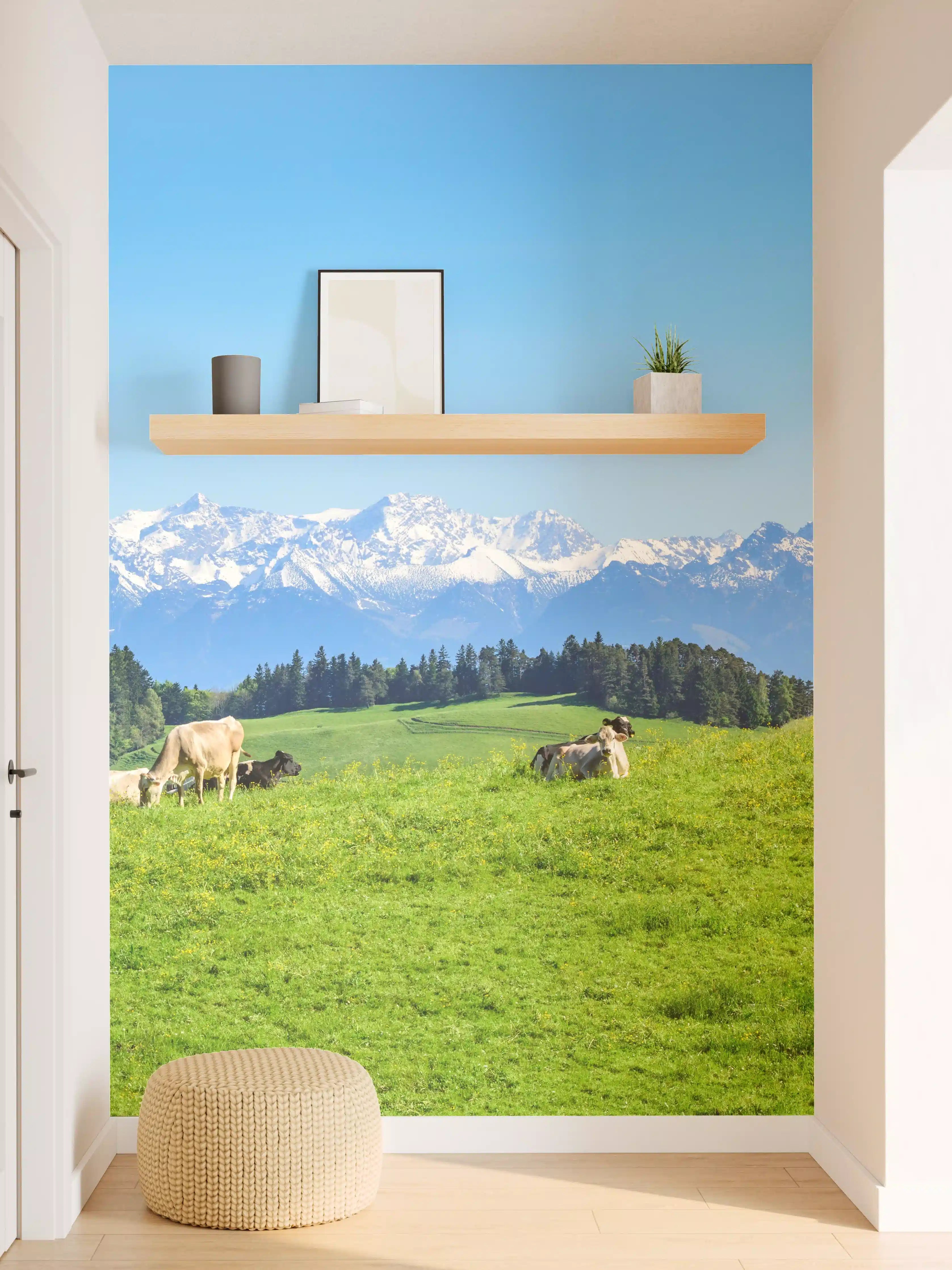 Wandverkleidung Flur - Almwiese mit Kühen und Alpenblick