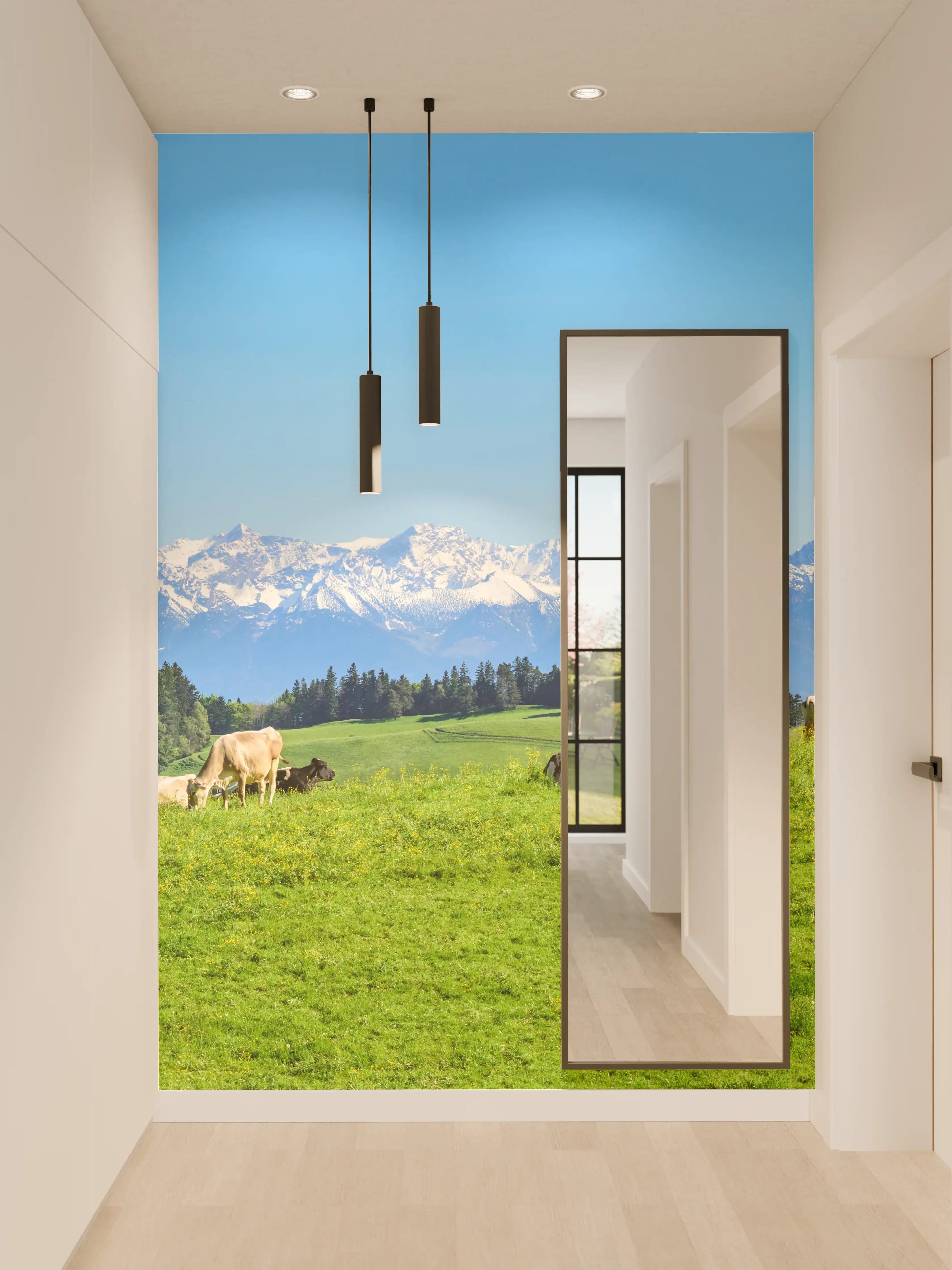 Wandverkleidung Flur - Almwiese mit Kühen und Alpenblick