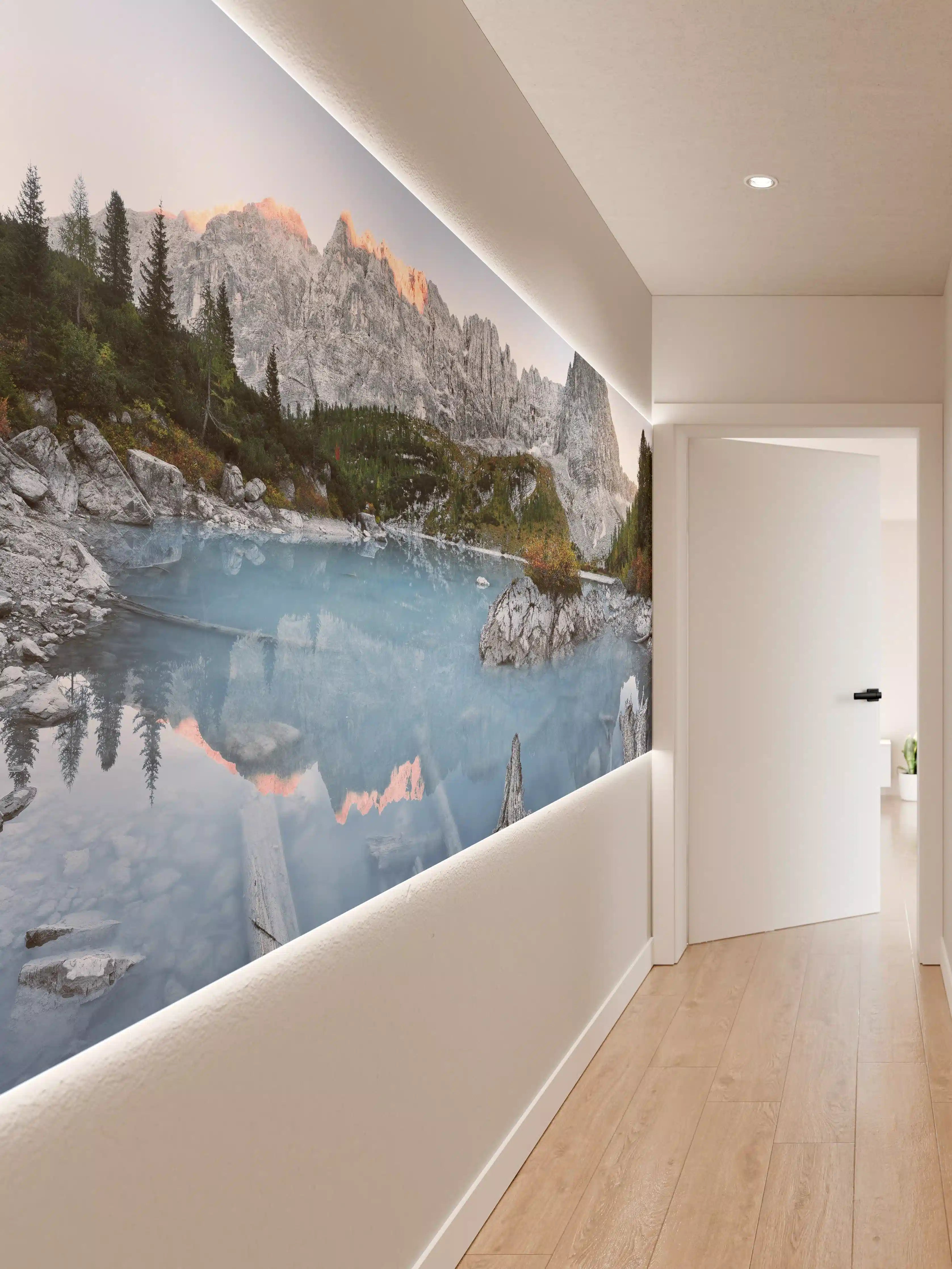 Wandverkleidung Flur - Alpine Seenlandschaft in Abenddämmerung