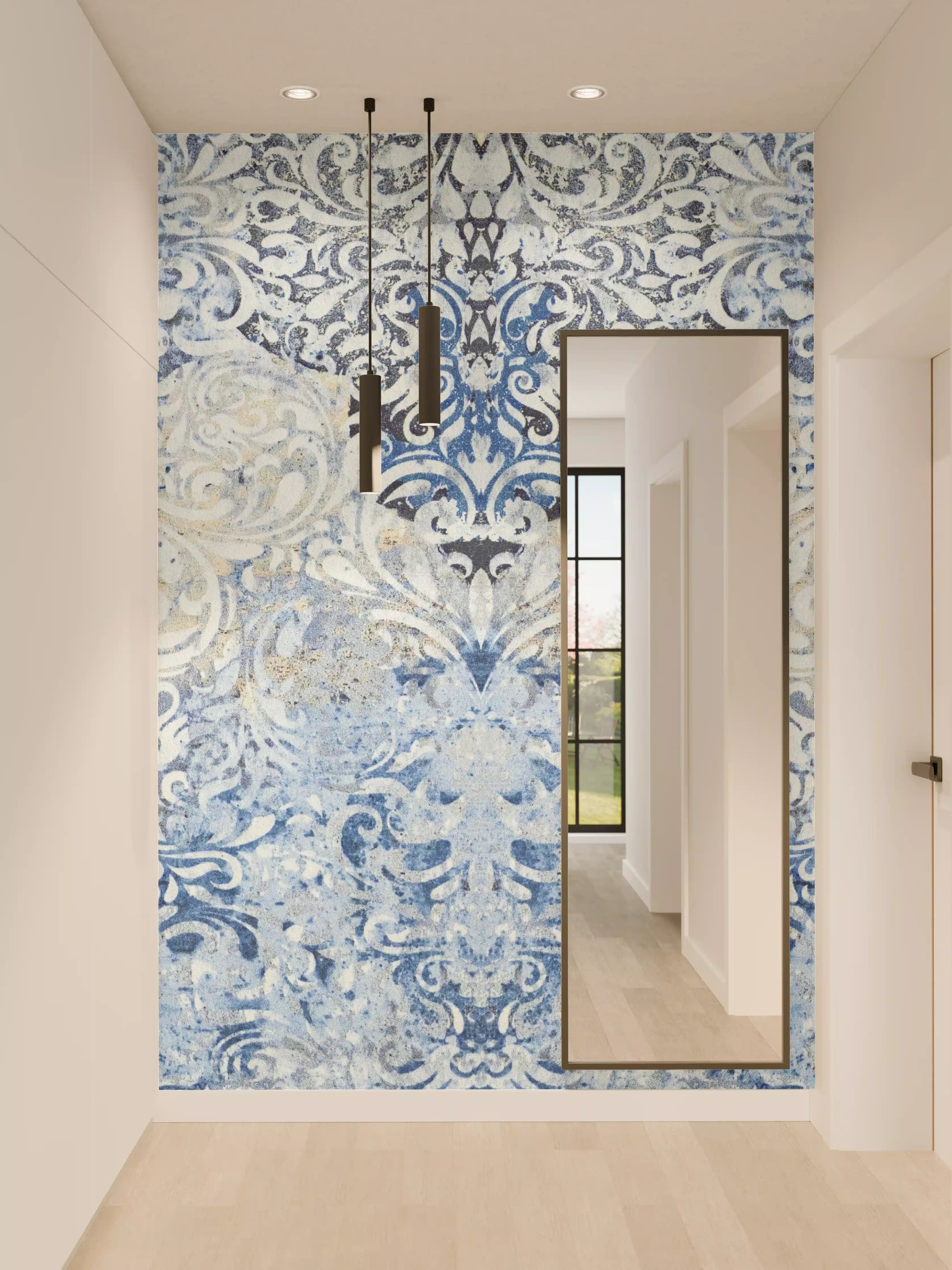Wandverkleidung Flur - Alt blau graues vintage Fliesenmuster