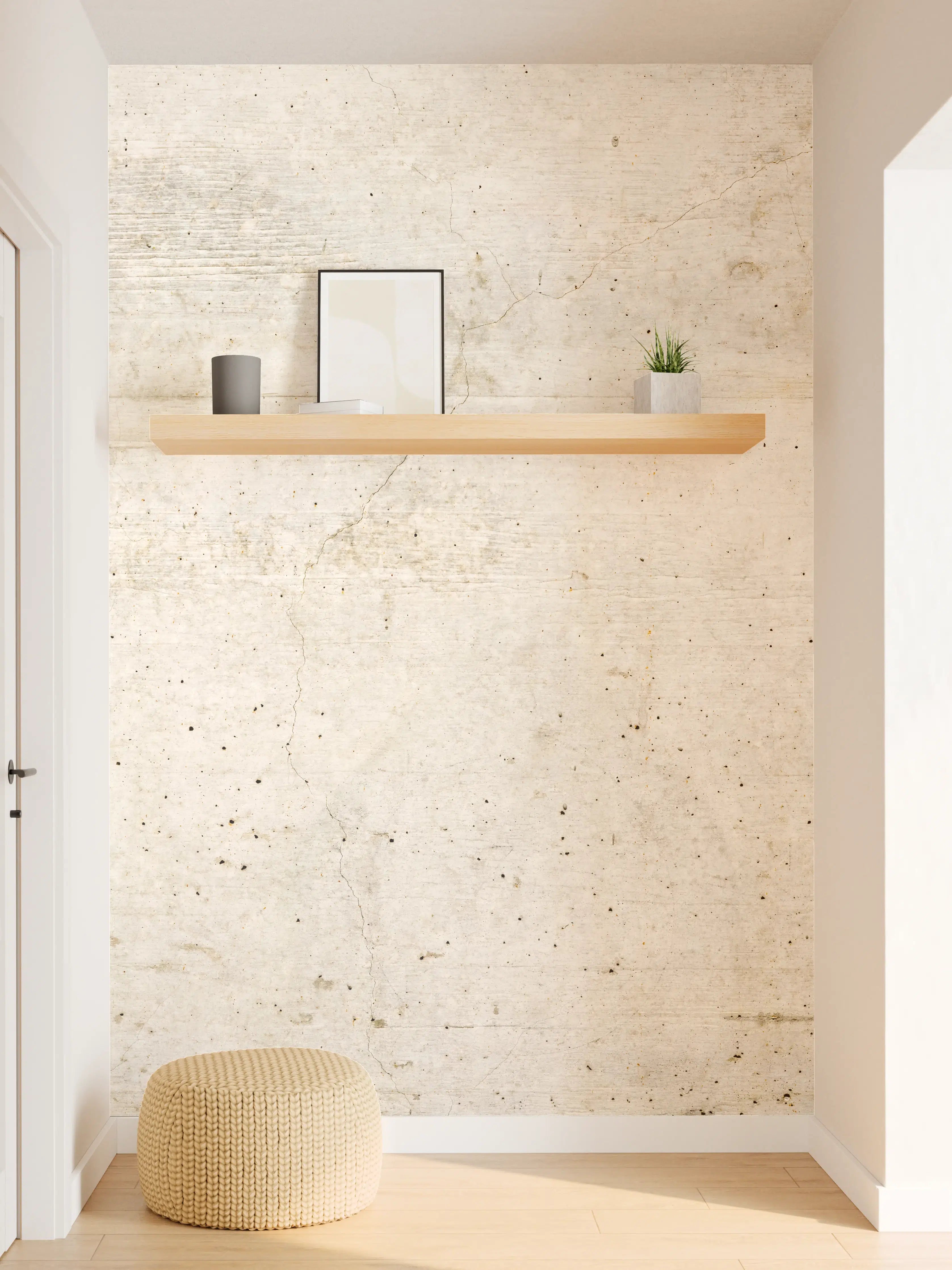 Wandverkleidung Flur - Alte Betonwandtextur mit Holzmaserung