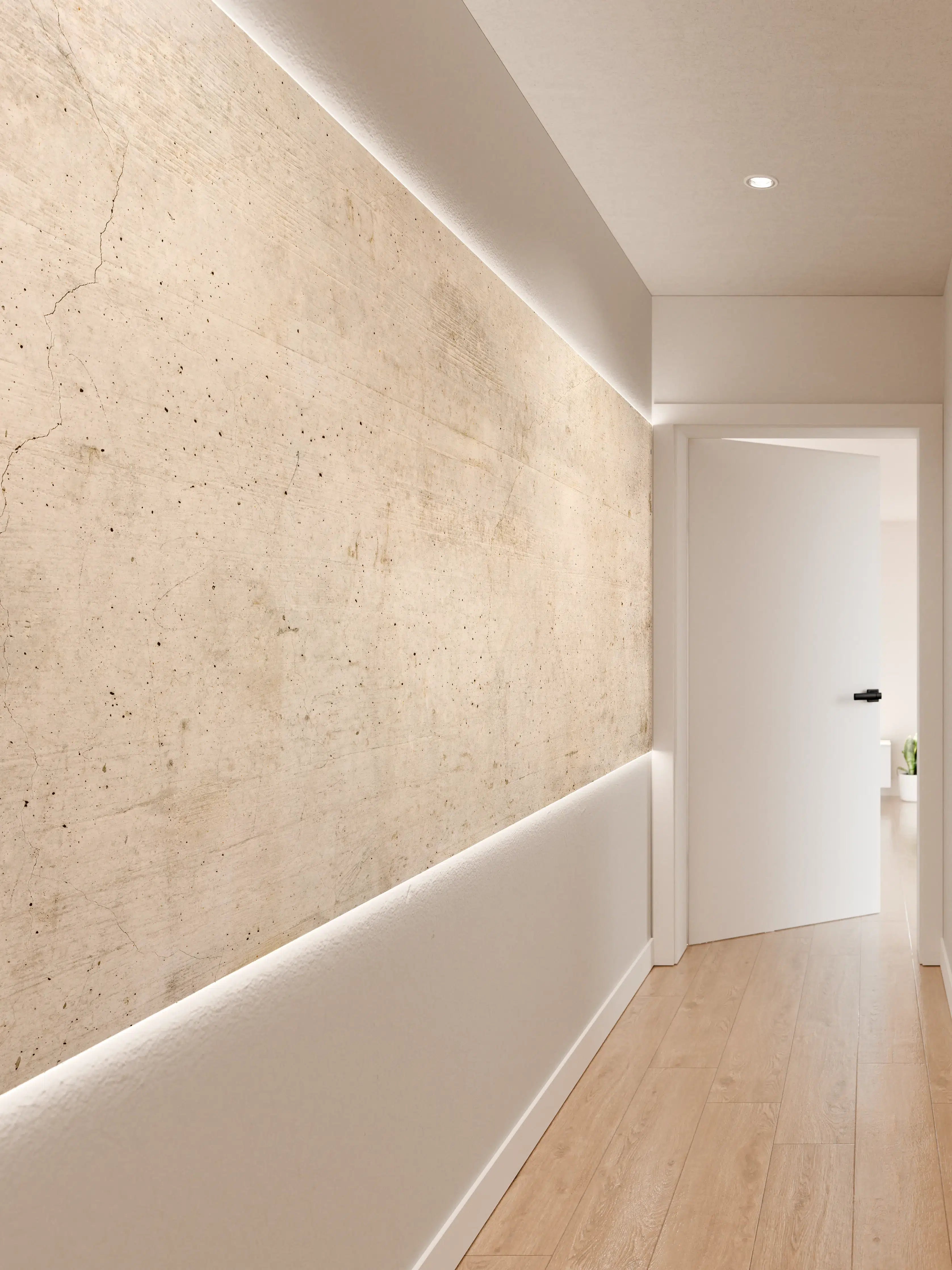 Wandverkleidung Flur - Alte Betonwandtextur mit Holzmaserung