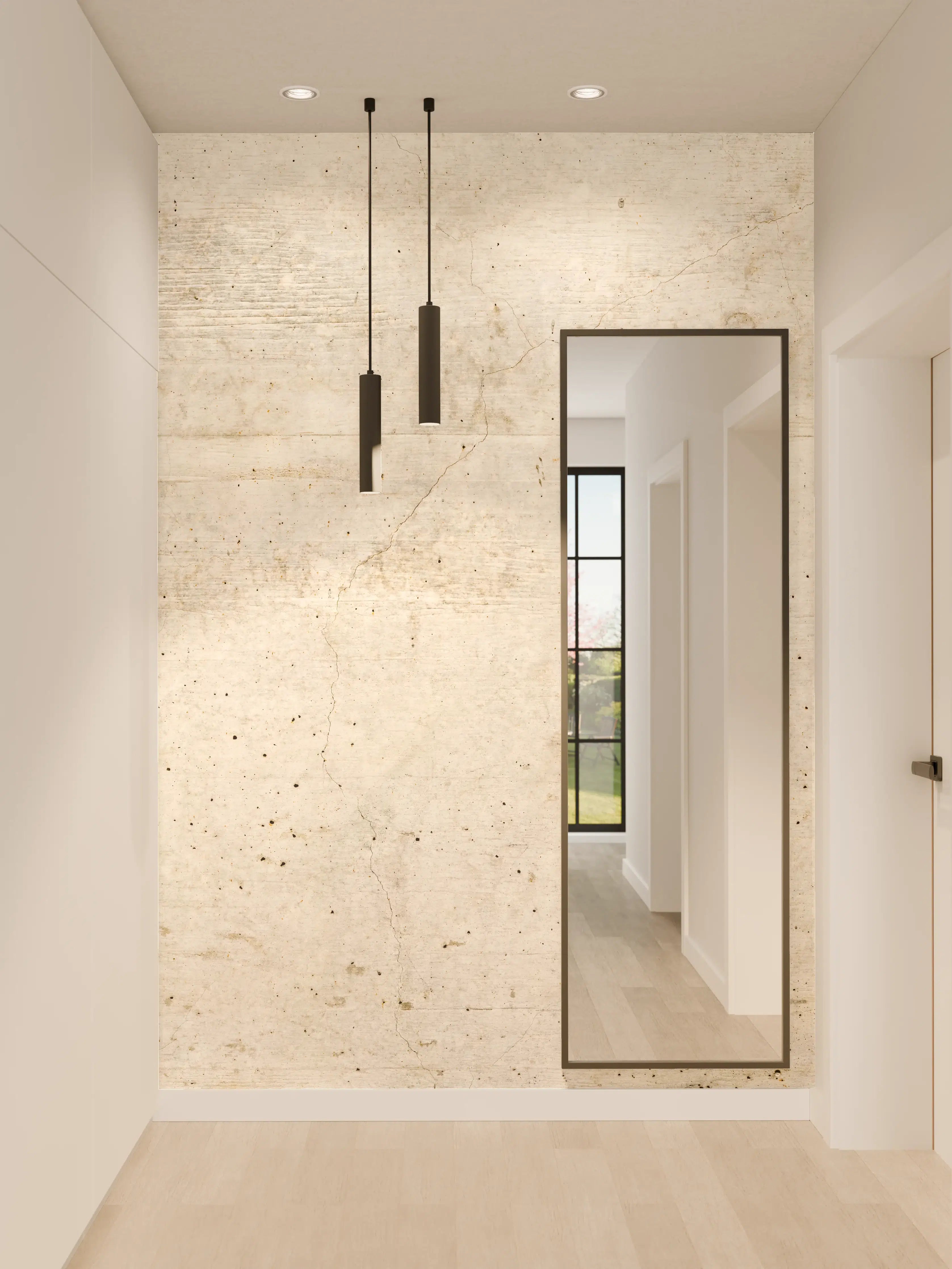 Wandverkleidung Flur - Alte Betonwandtextur mit Holzmaserung