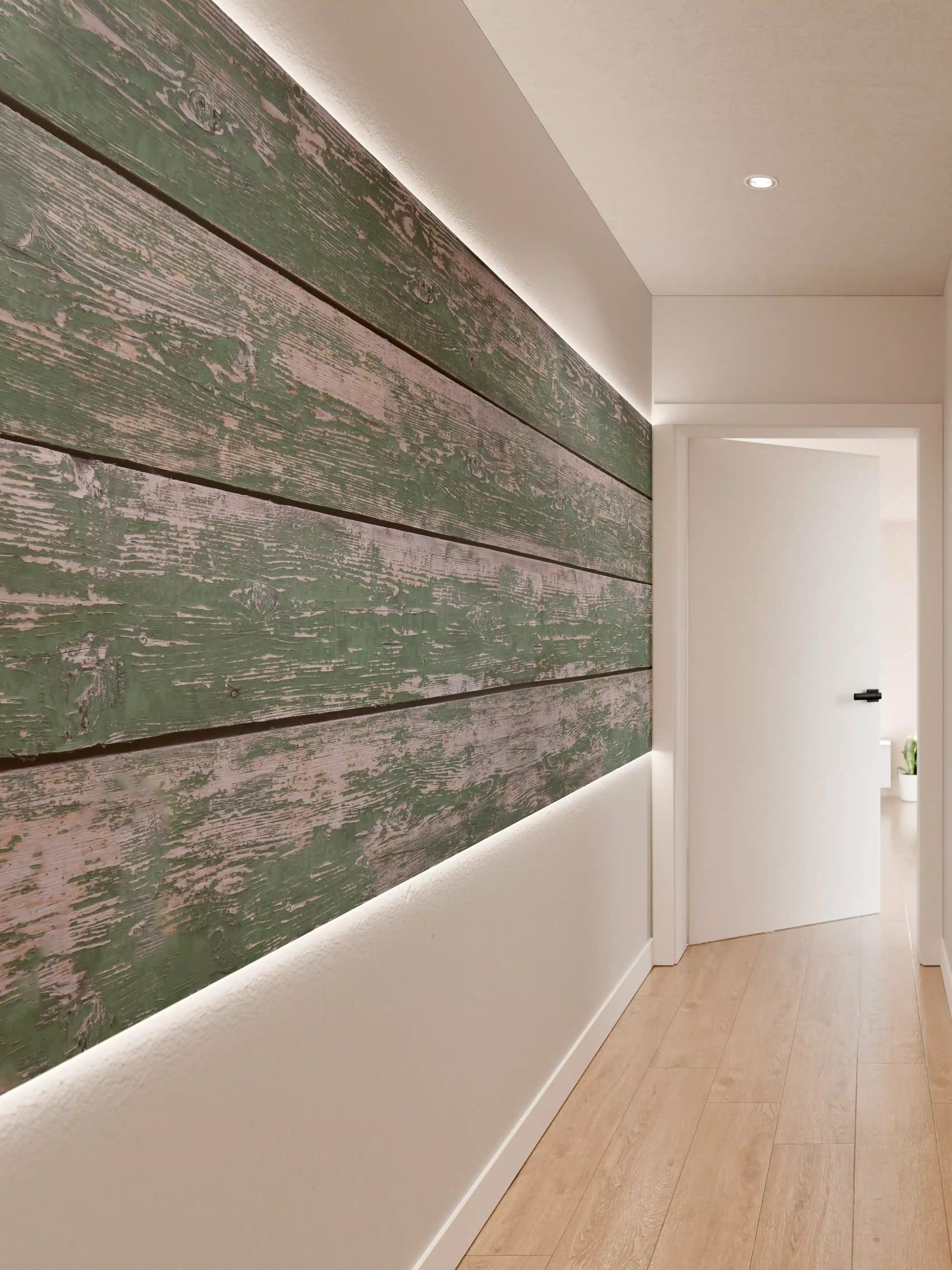 Wandverkleidung Flur - Alte grünliche Holztextur