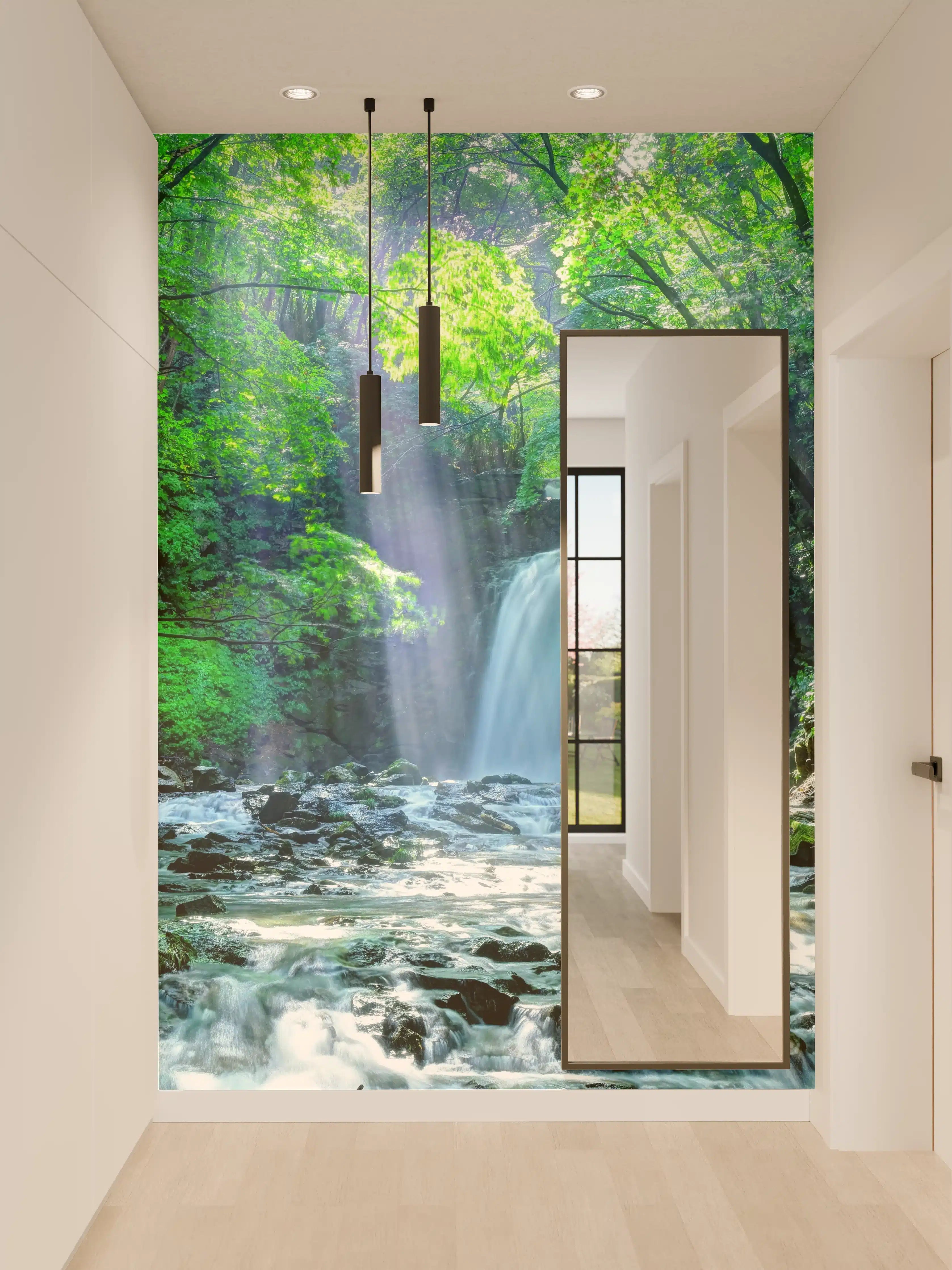 Wandverkleidung Flur - Ansprechende Waldszene mit Wasserfall