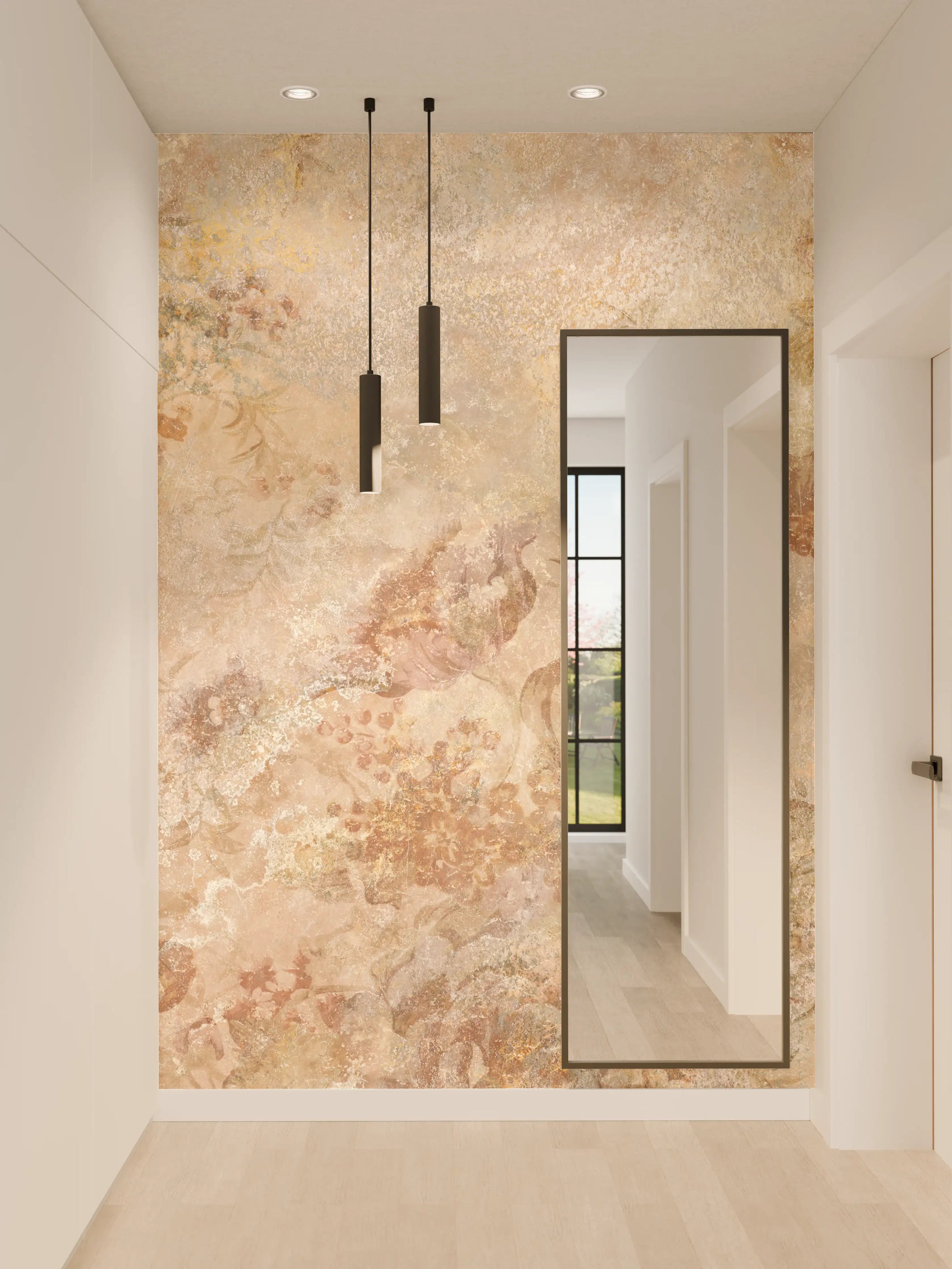 Wandverkleidung Flur - Antikes Blumen Design