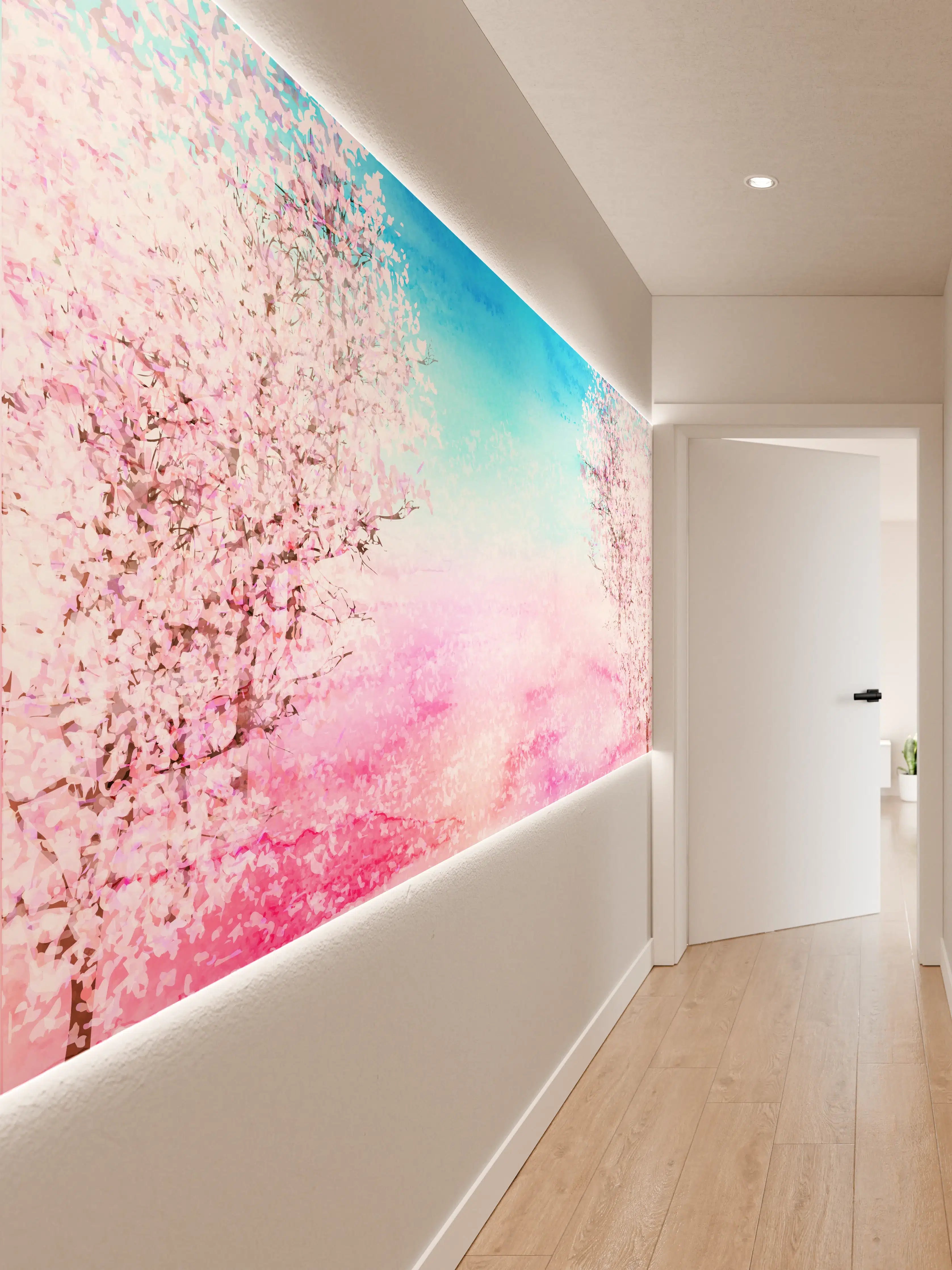 Wandverkleidung Flur - Aquarell Frühlingsbaum Rosa