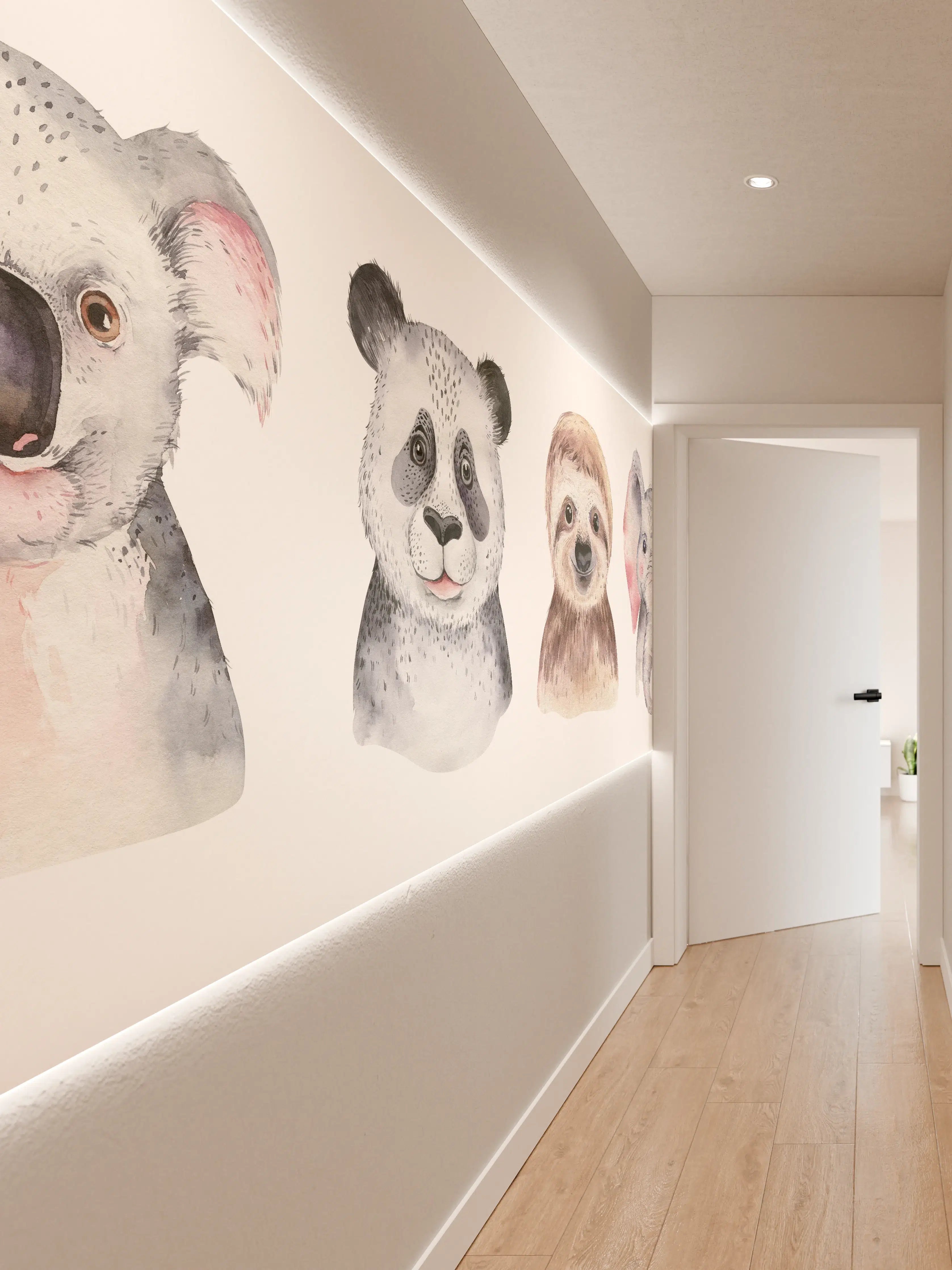 Wandverkleidung Flur - Aquarell Tierbabys Illustration