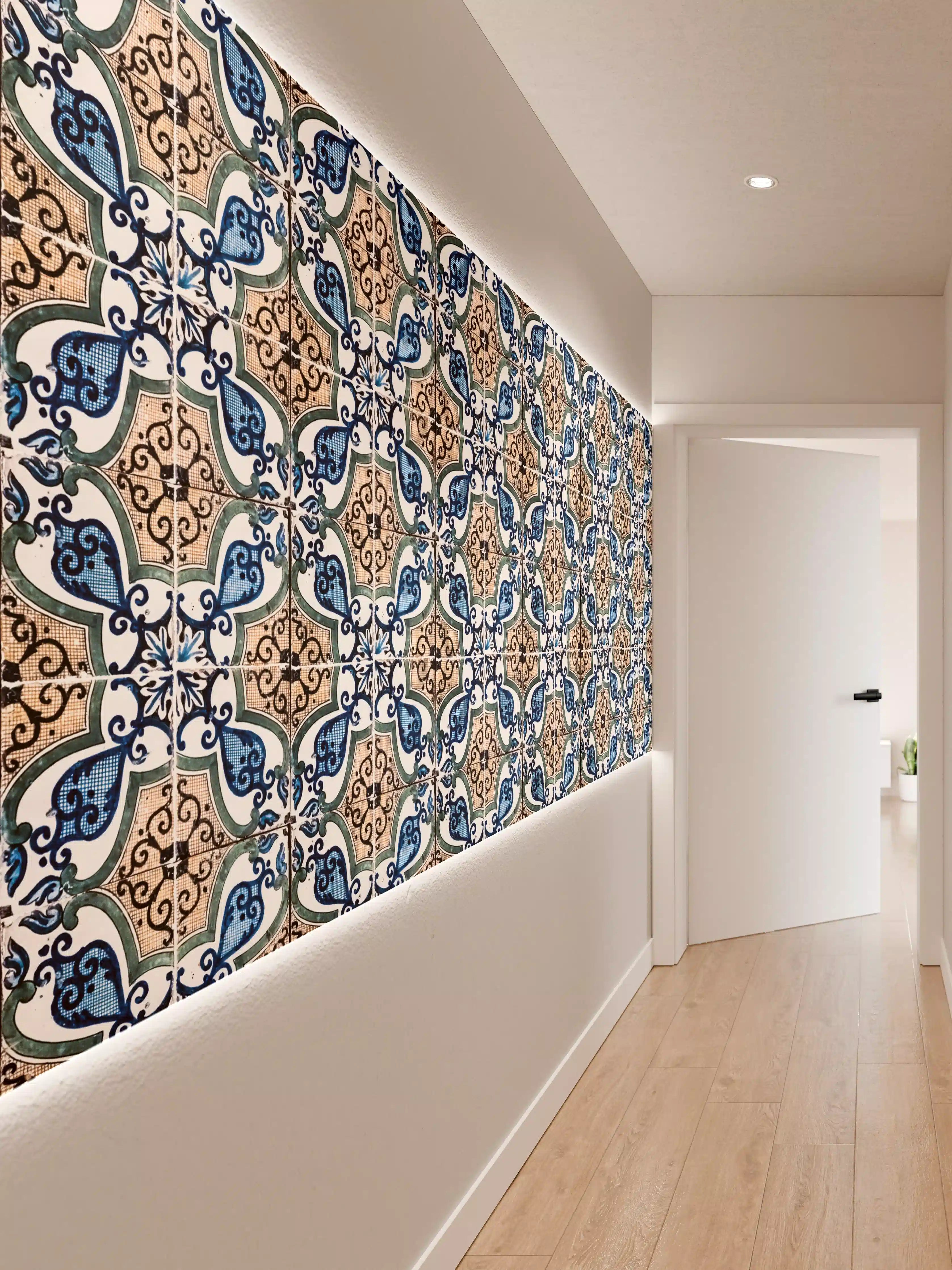 Wandverkleidung Flur - Ästhetische Fliesenmuster in Blau und Beige