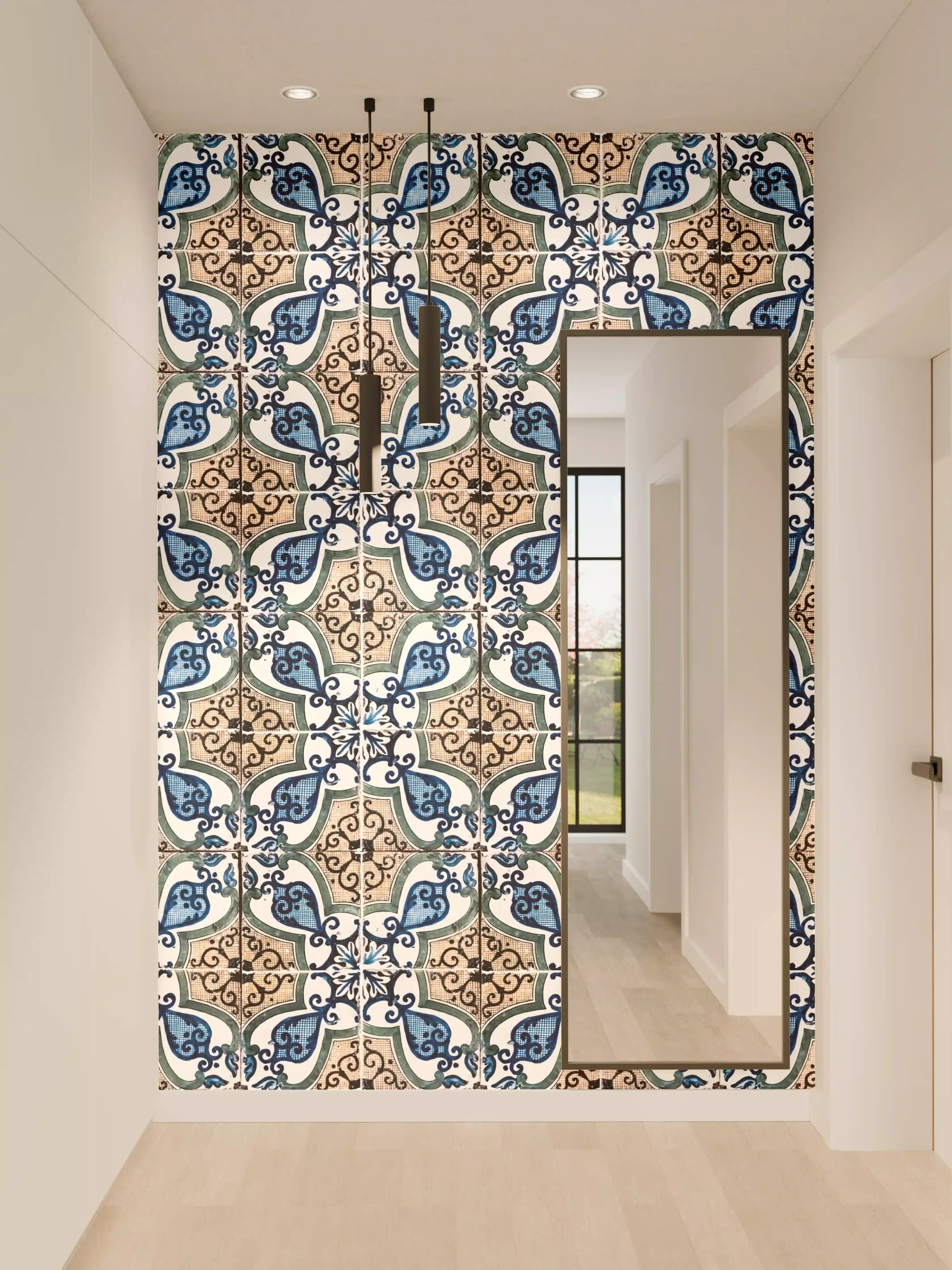 Wandverkleidung Flur - Ästhetische Fliesenmuster in Blau und Beige