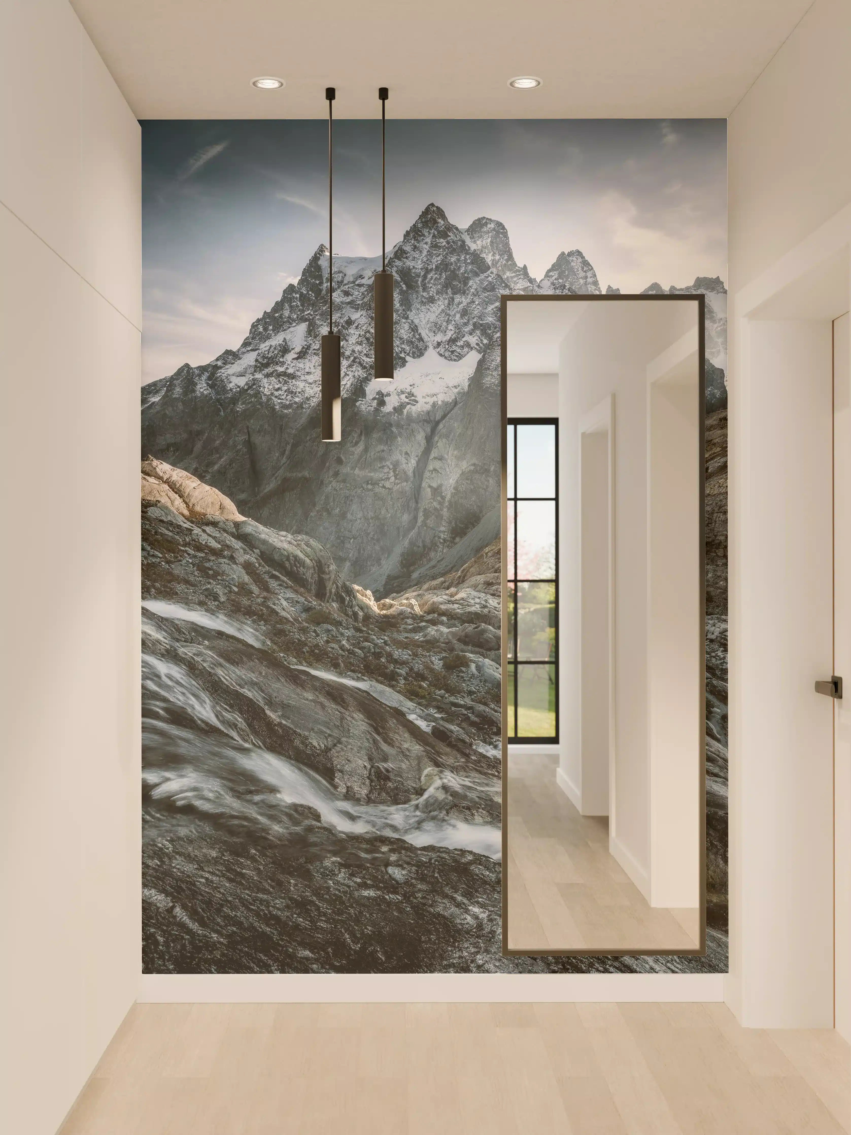 Wandverkleidung Flur - Atemberaubende Berglandschaft mit Fluss