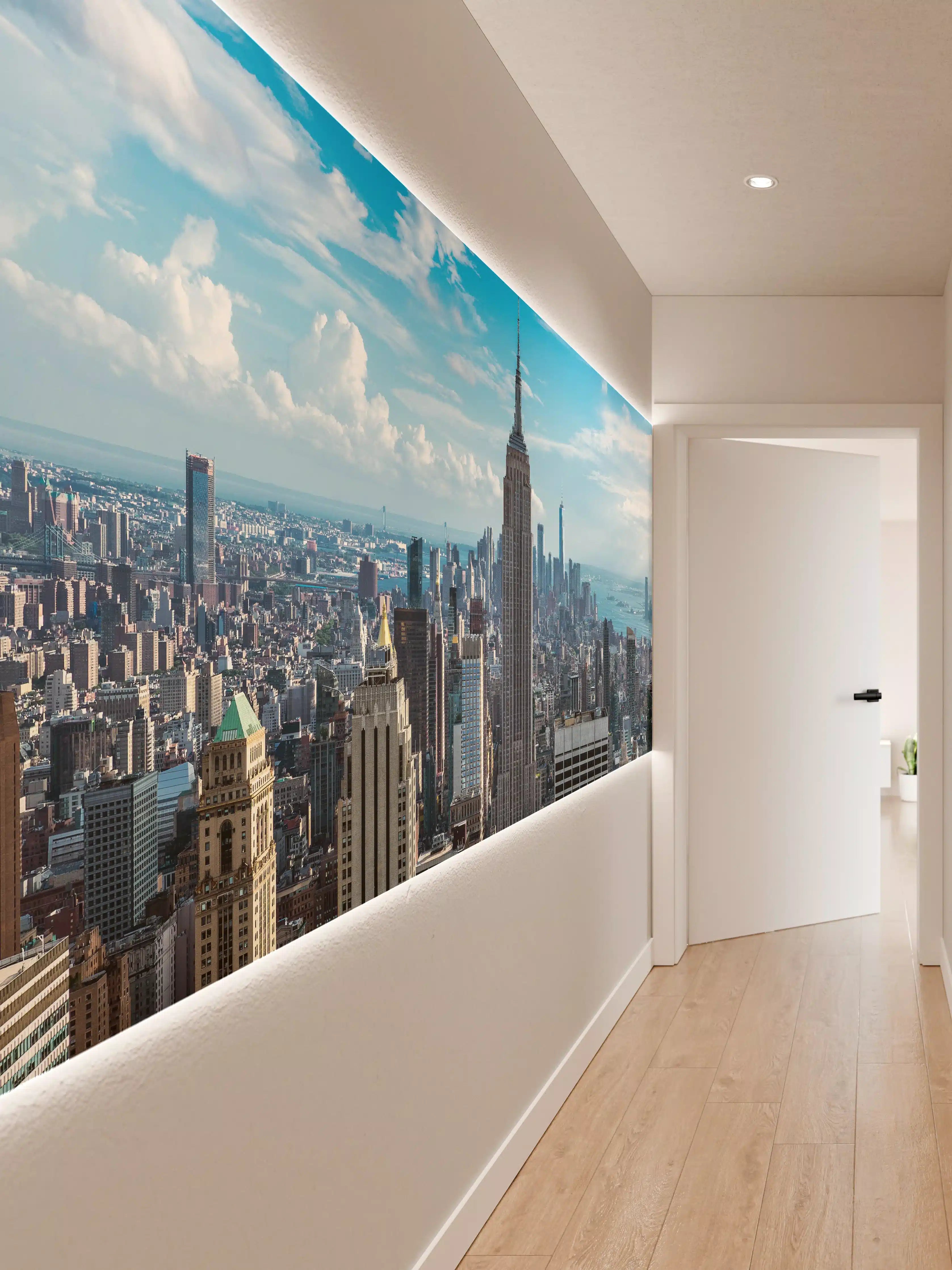 Wandverkleidung Flur - Atemberaubender Blick auf die Stadt New York bei Sonnenschein