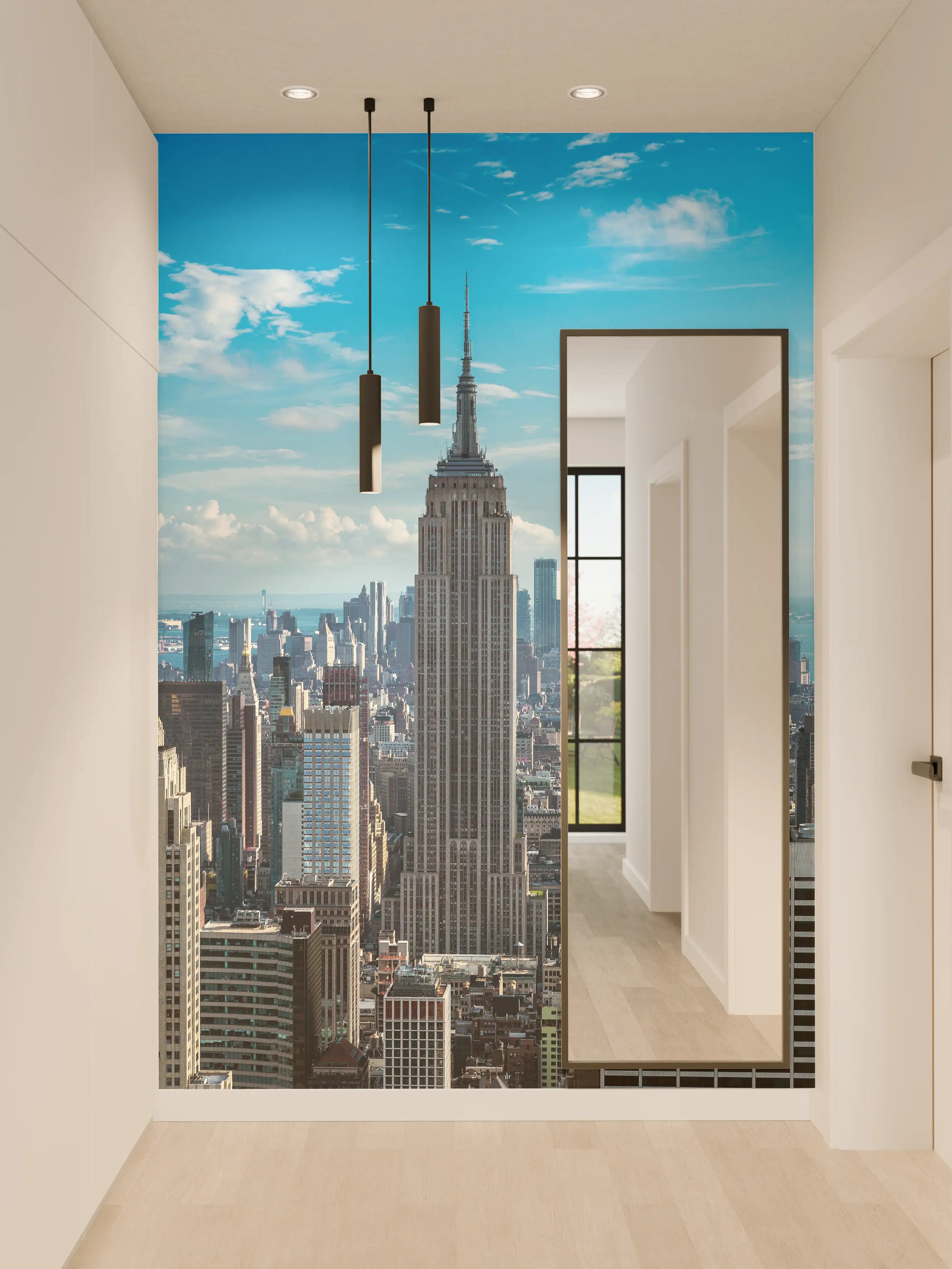 Wandverkleidung Flur - Atemberaubender Blick auf die Stadt New York bei Sonnenschein