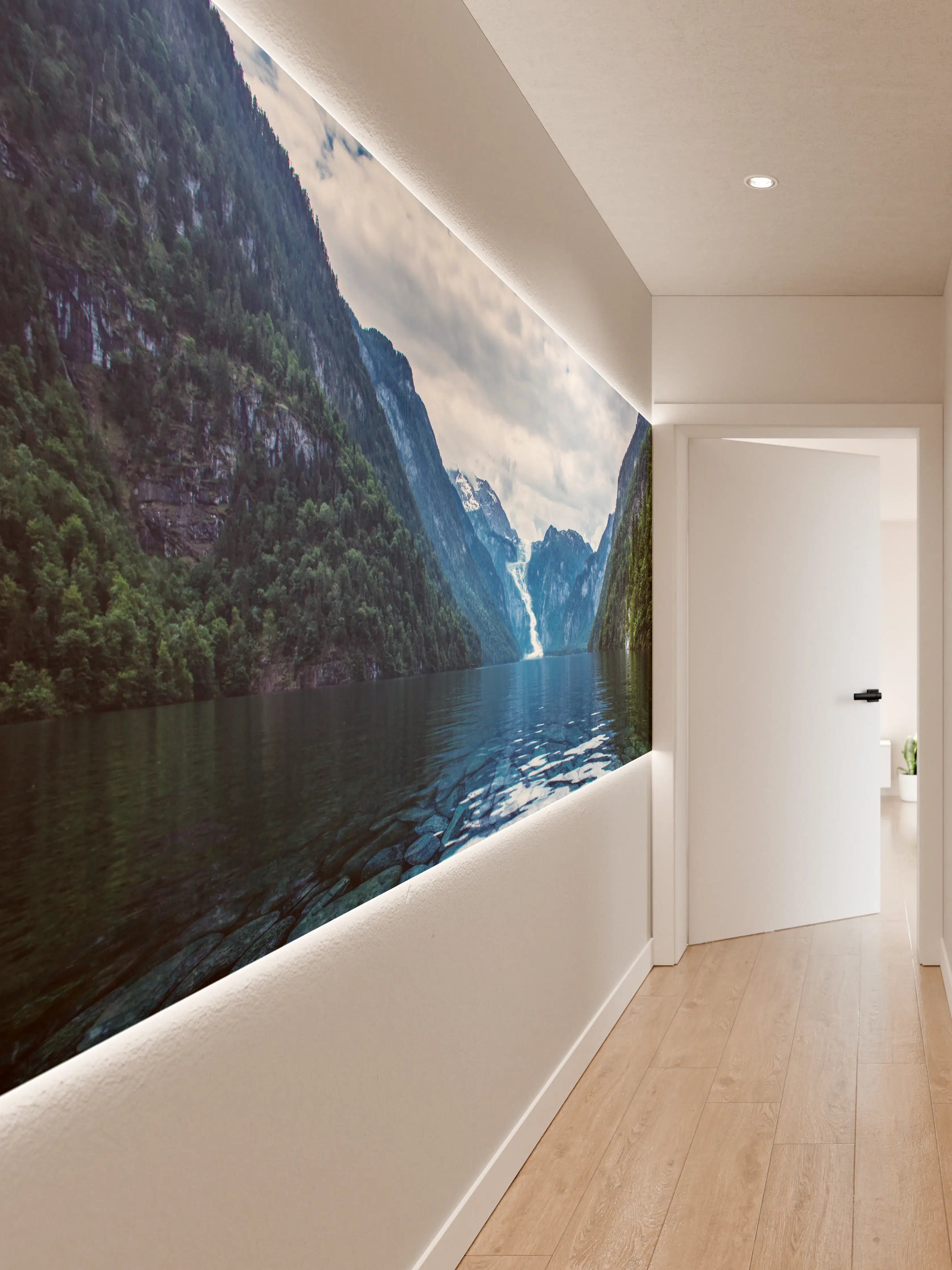 Wandverkleidung Flur - Atemberaubender Fjord mit Wasserfall