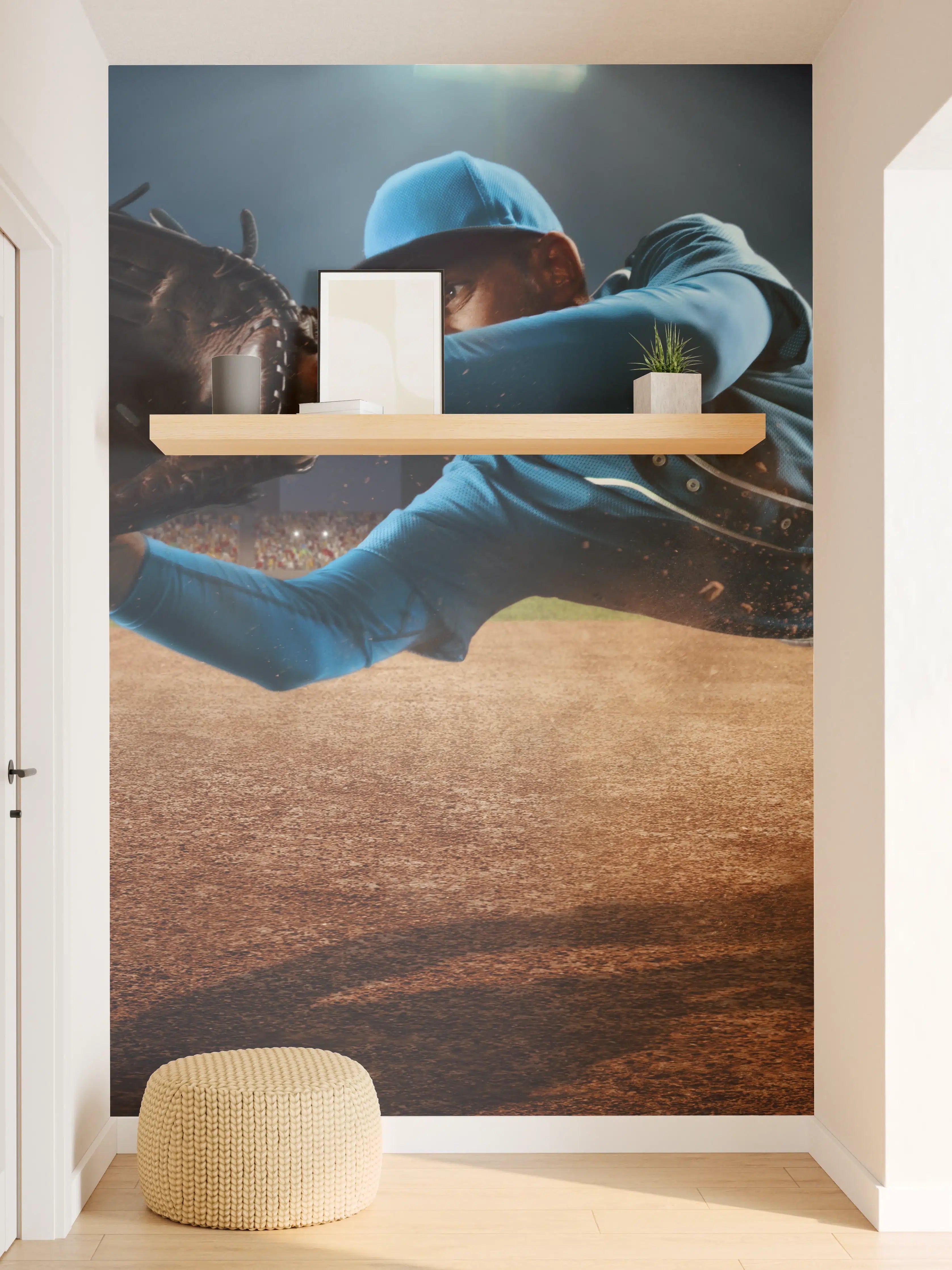 Wandverkleidung Flur - Baseballer fängt den Ball
