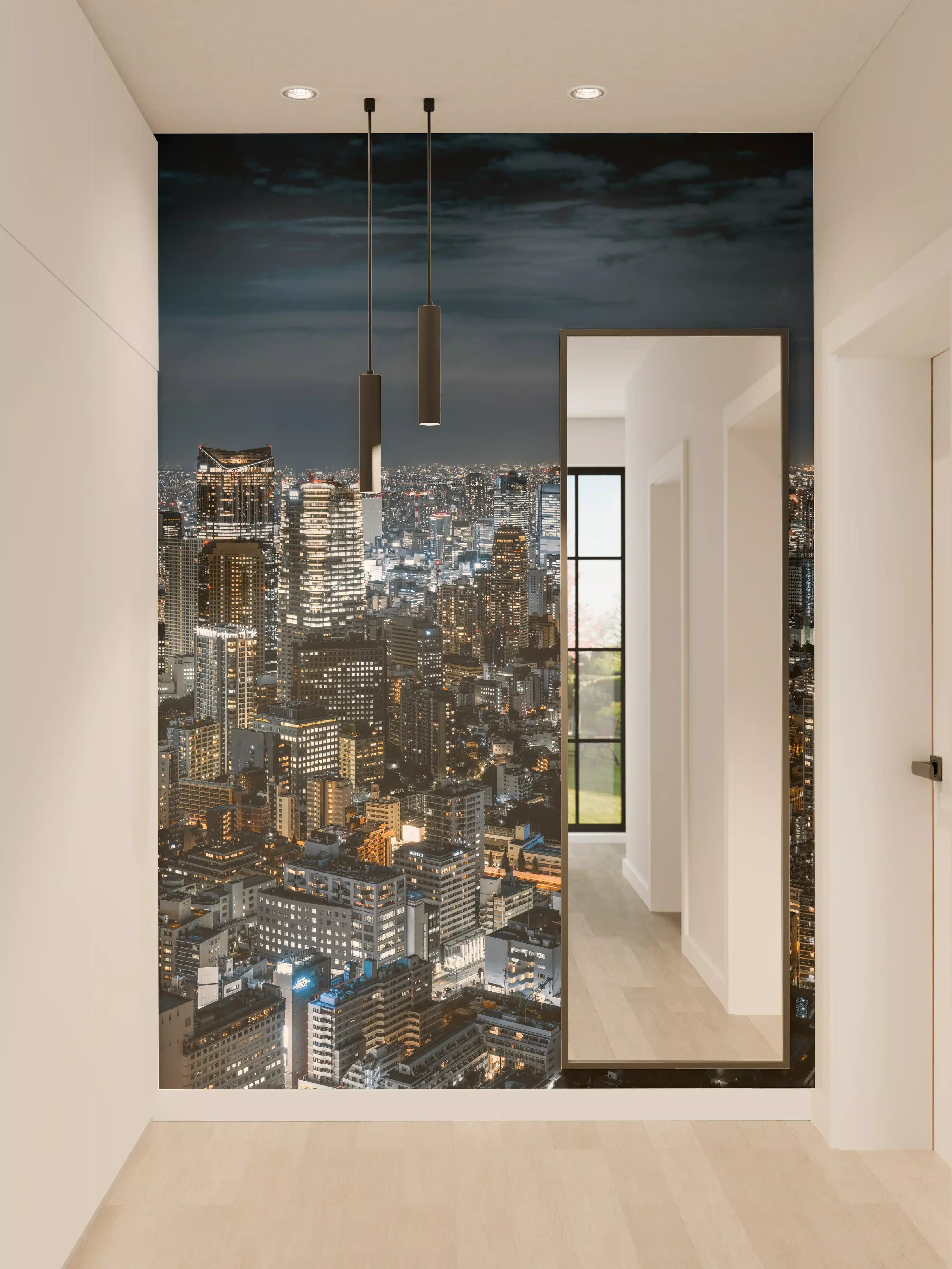 Wandverkleidung Flur - Beeindruckende Skyline bei Nacht