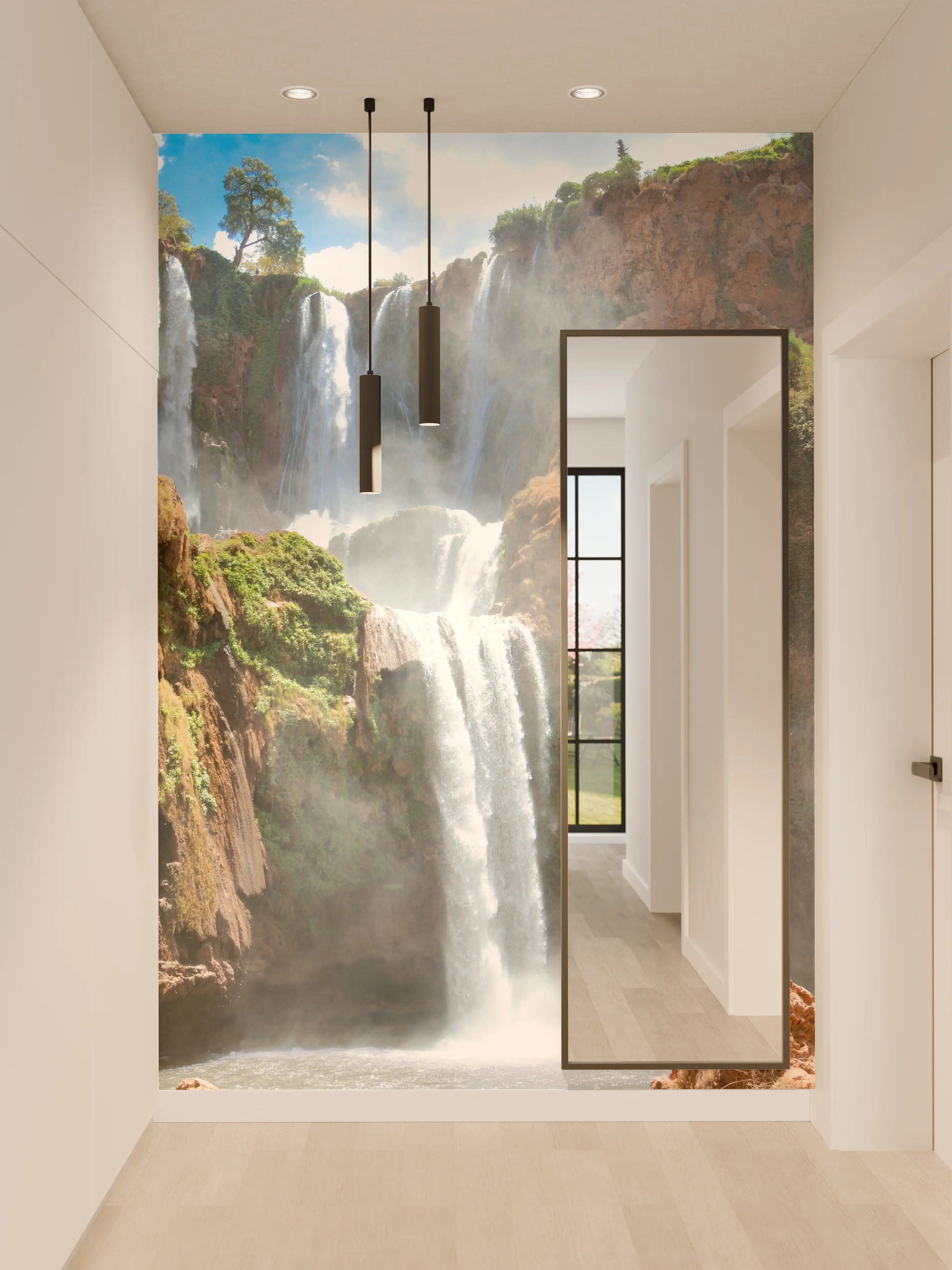 Wandverkleidung Flur - Beeindruckender Wasserfall in Naturlandschaft