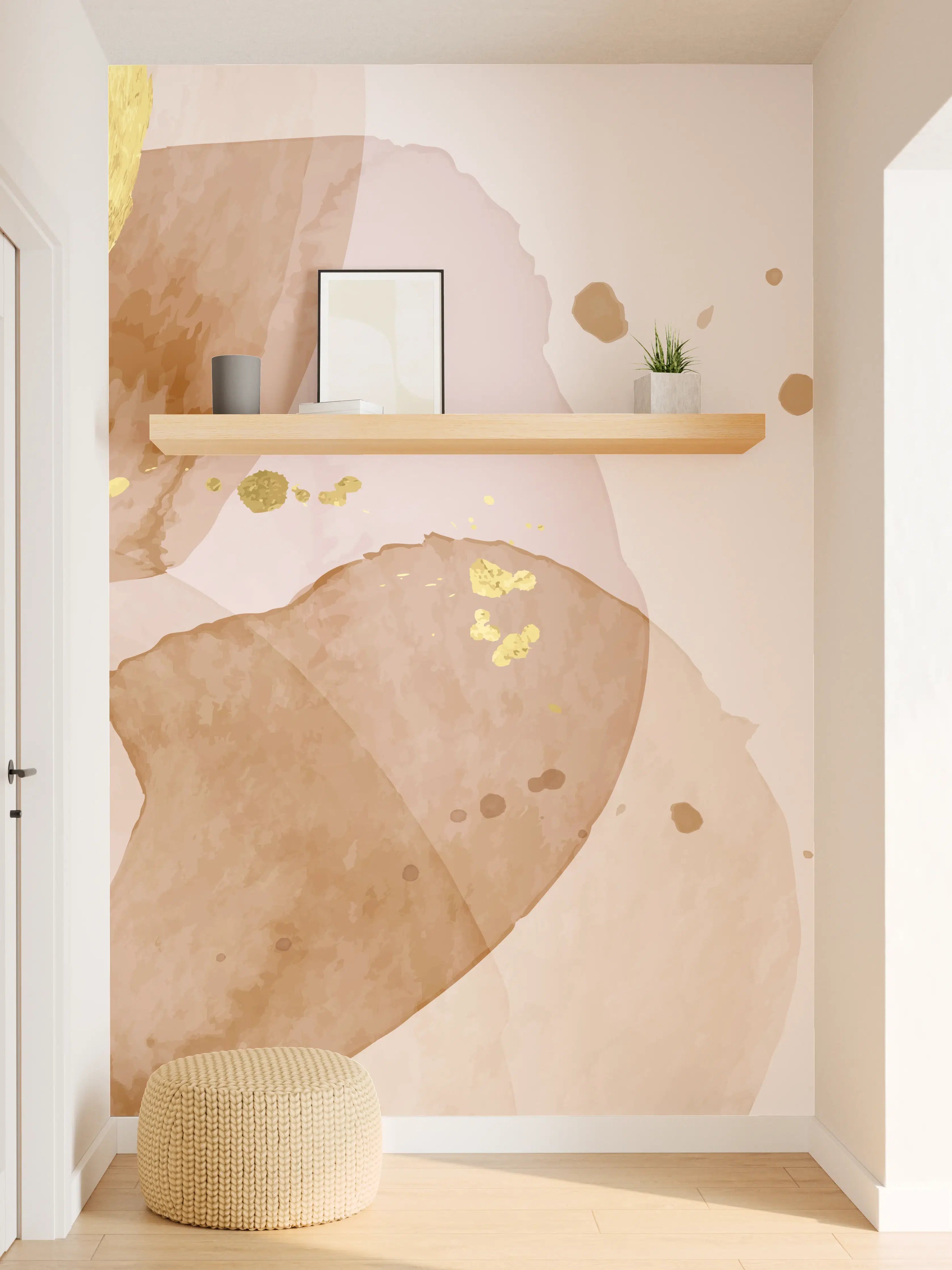 Wandverkleidung Flur - Beige Aquarell Kunst