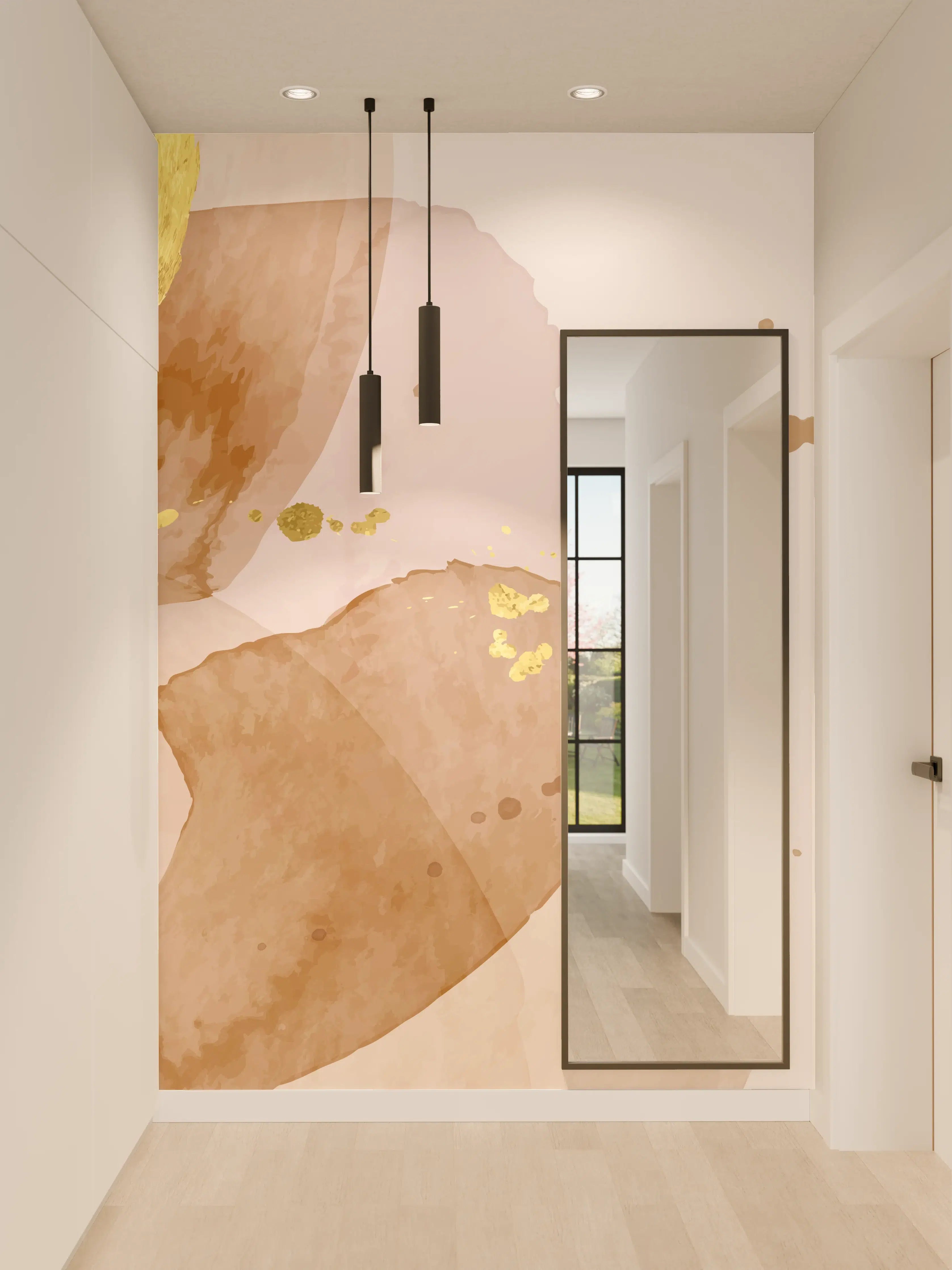 Wandverkleidung Flur - Beige Aquarell Kunst