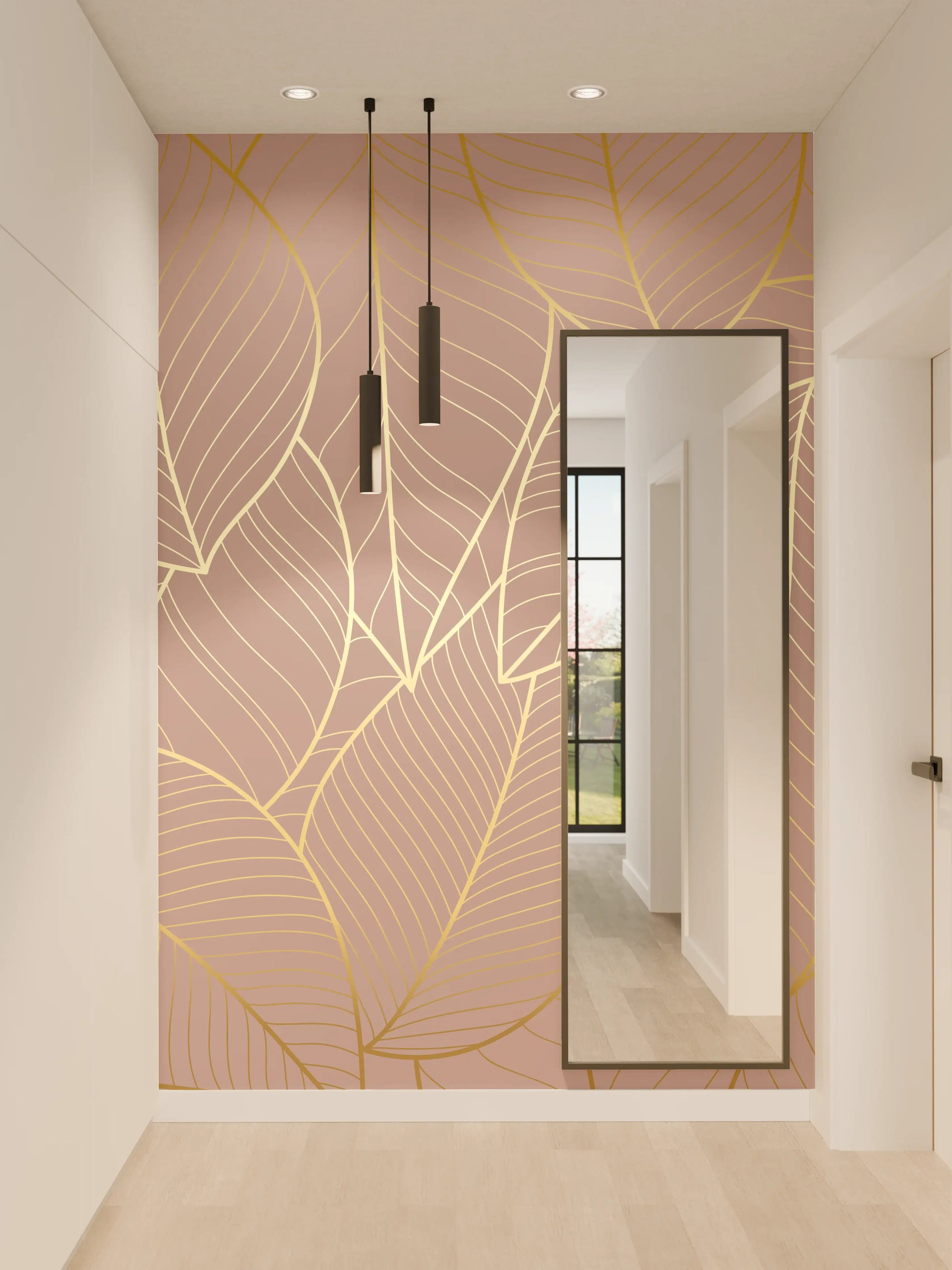 Wandverkleidung Flur - Beige Blattgold Struktur