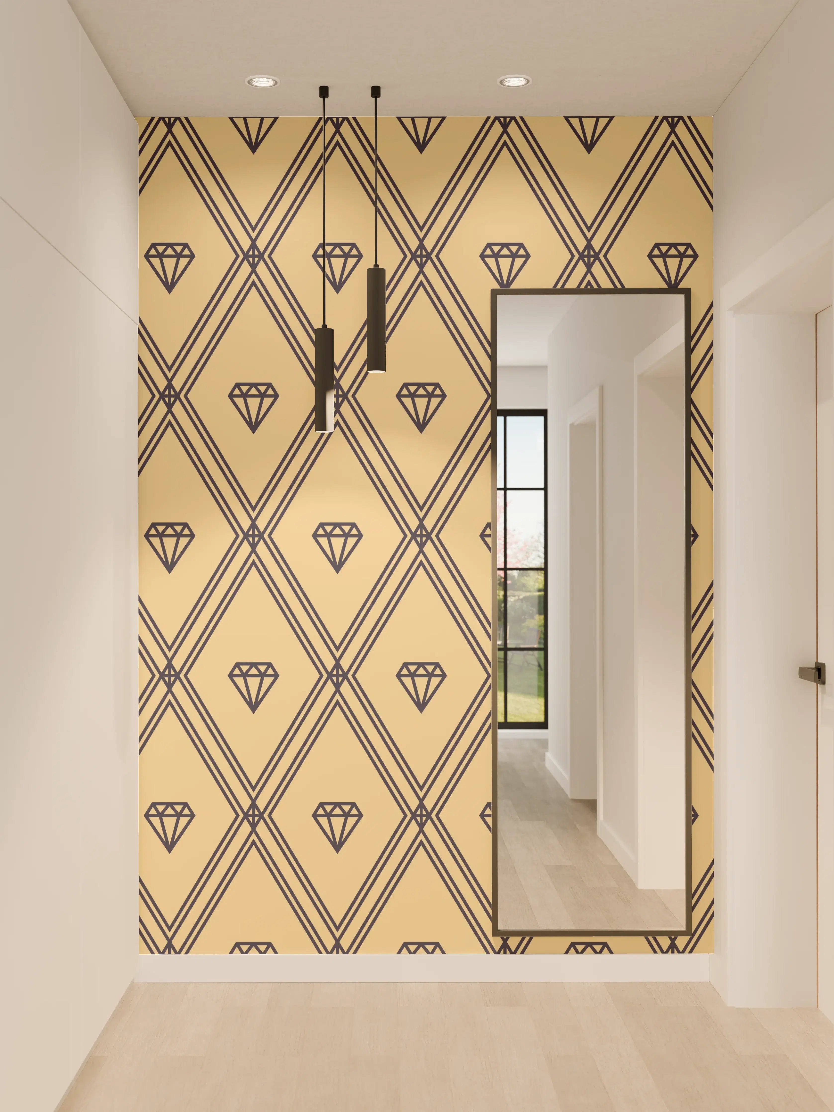 Wandverkleidung Flur - Beige-Gelbes Grafik-Muster