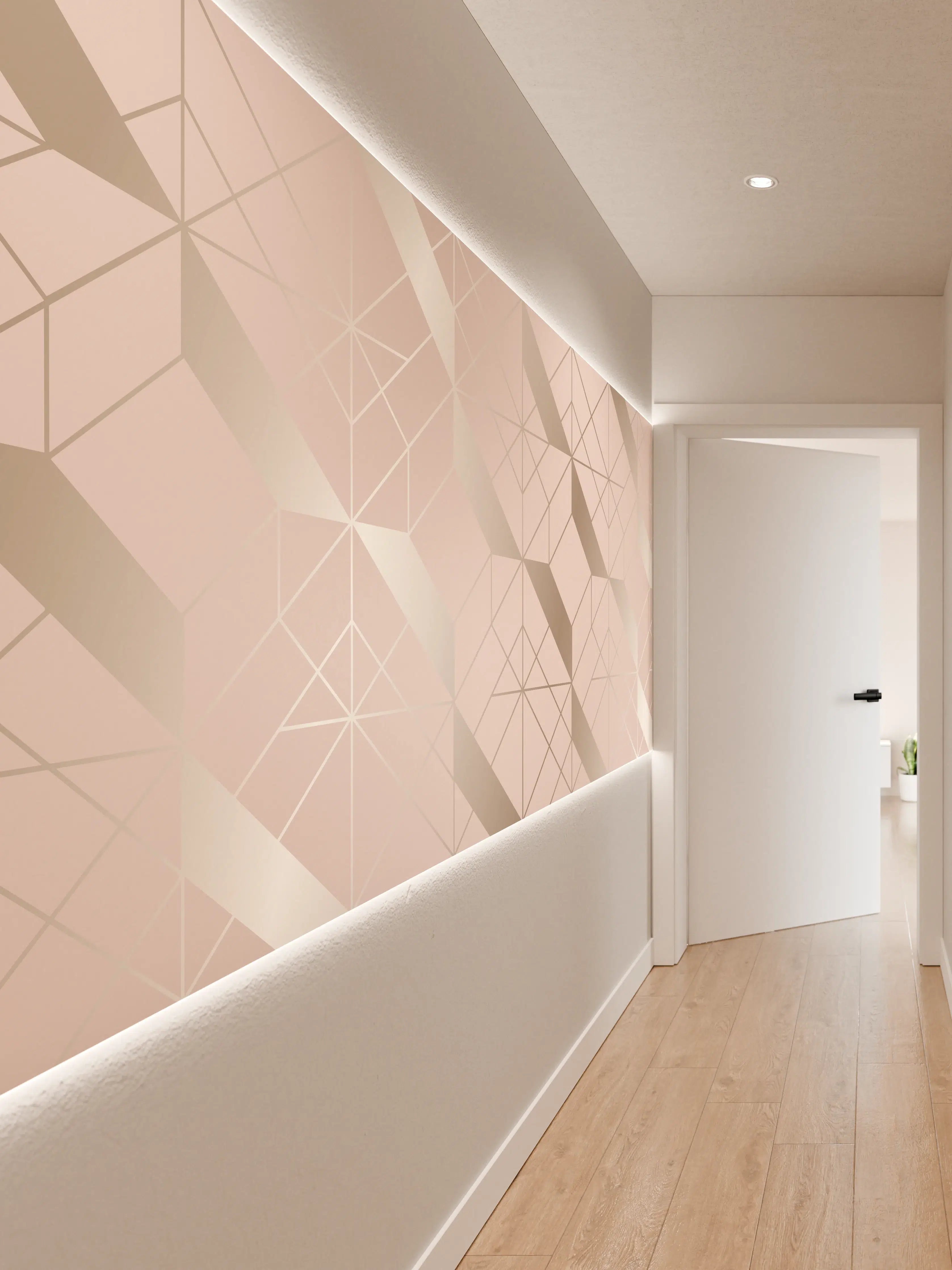 Wandverkleidung Flur - Beige Geometrie-Muster Tapete