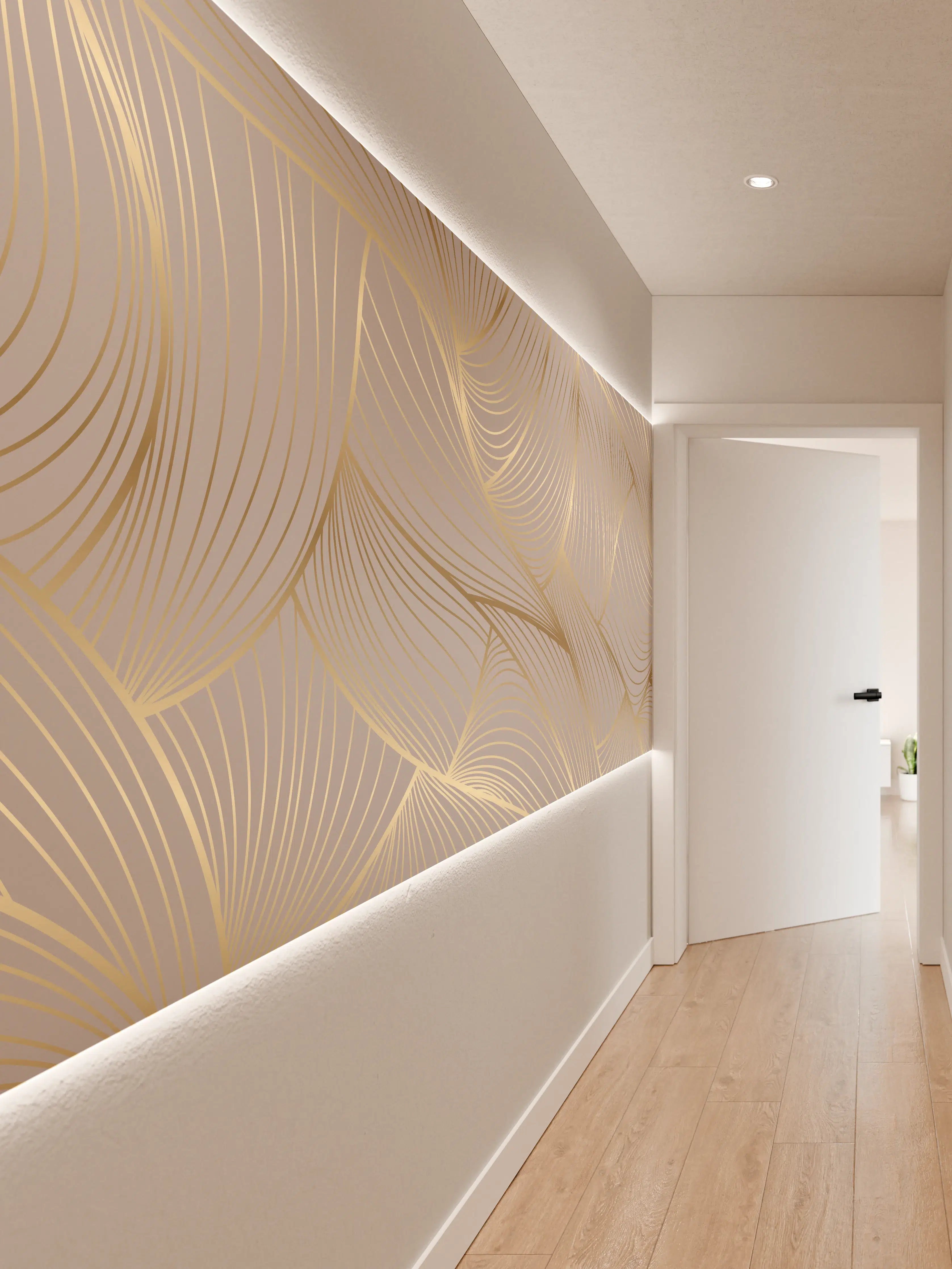 Wandverkleidung Flur - Beige-Goldene Linien Muster