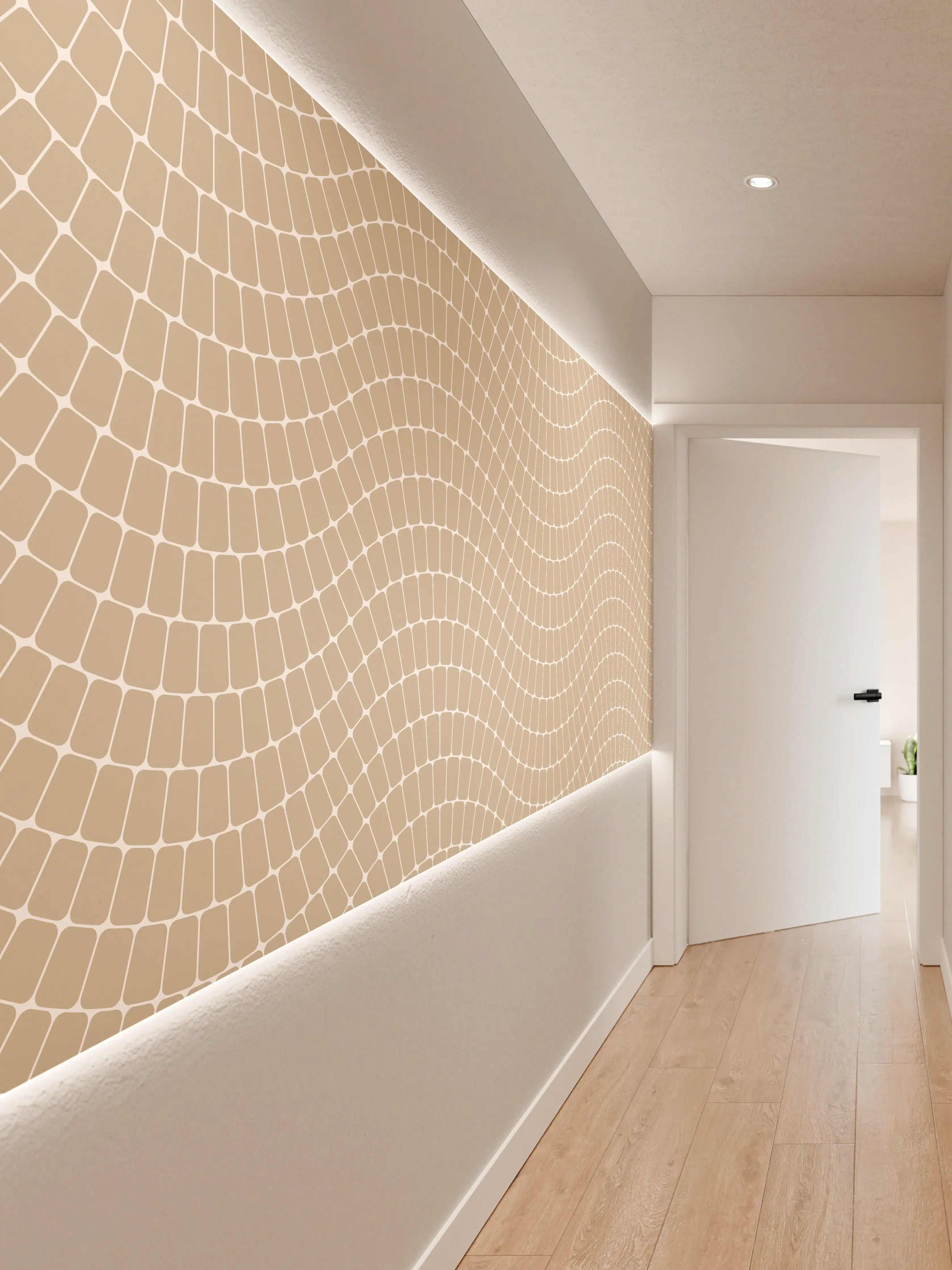 Wandverkleidung Flur - Beige Mosaikfliesen mit Wellenmuster