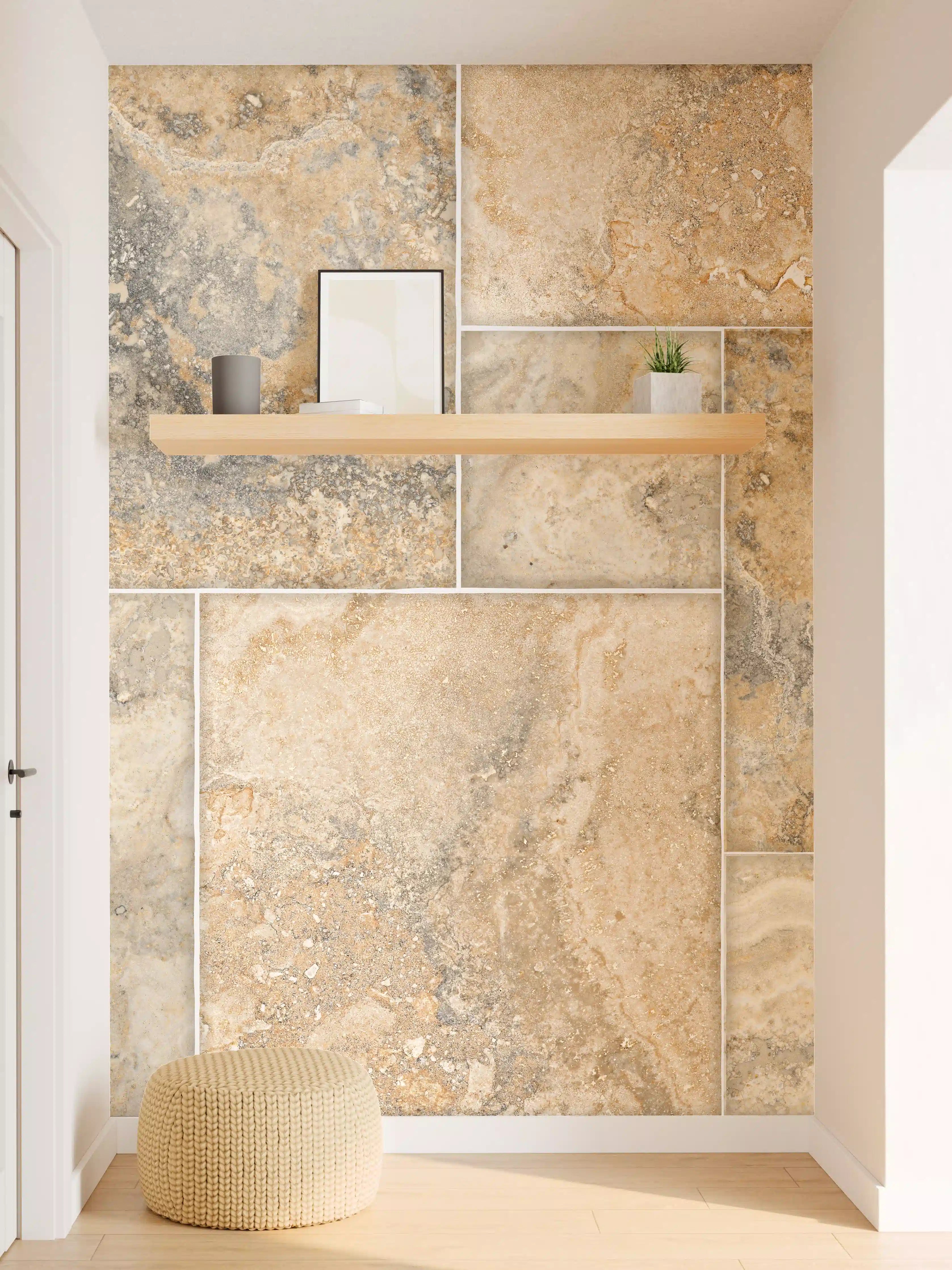 Wandverkleidung Flur - Beige Naturstein Wandtextur