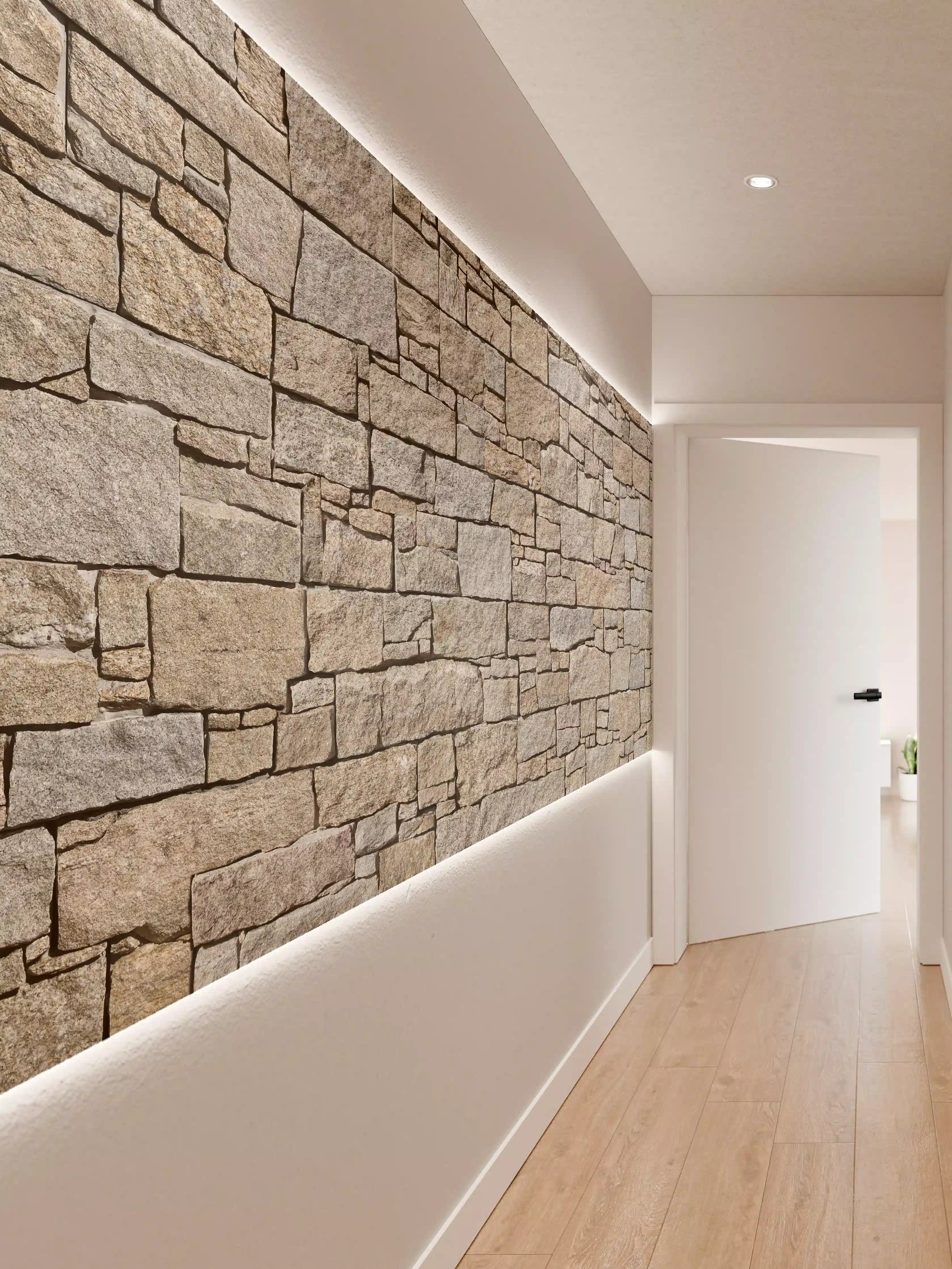 Wandverkleidung Flur - Beige Natursteinmauer Struktur