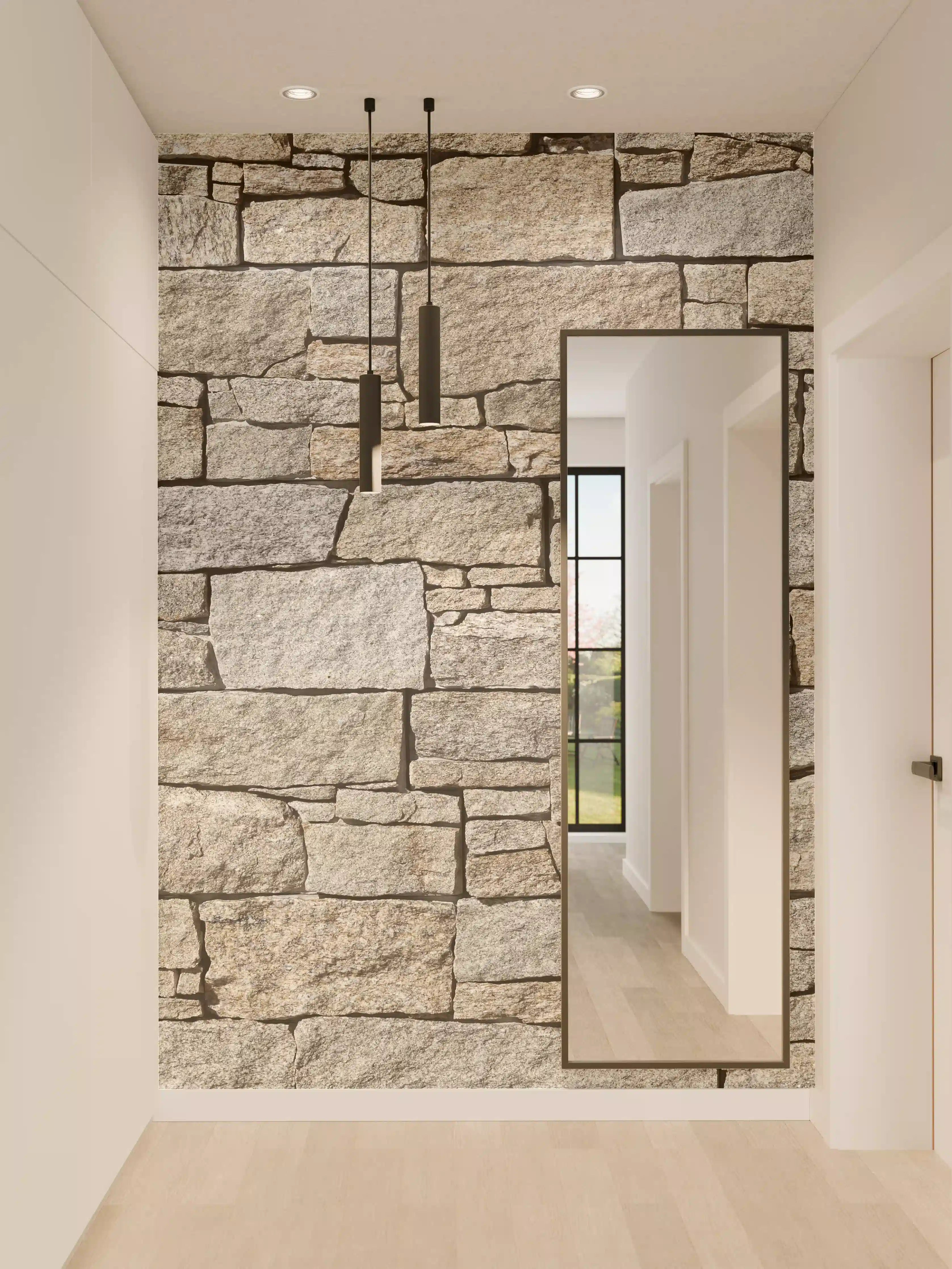 Wandverkleidung Flur - Beige Natursteinmauer Struktur