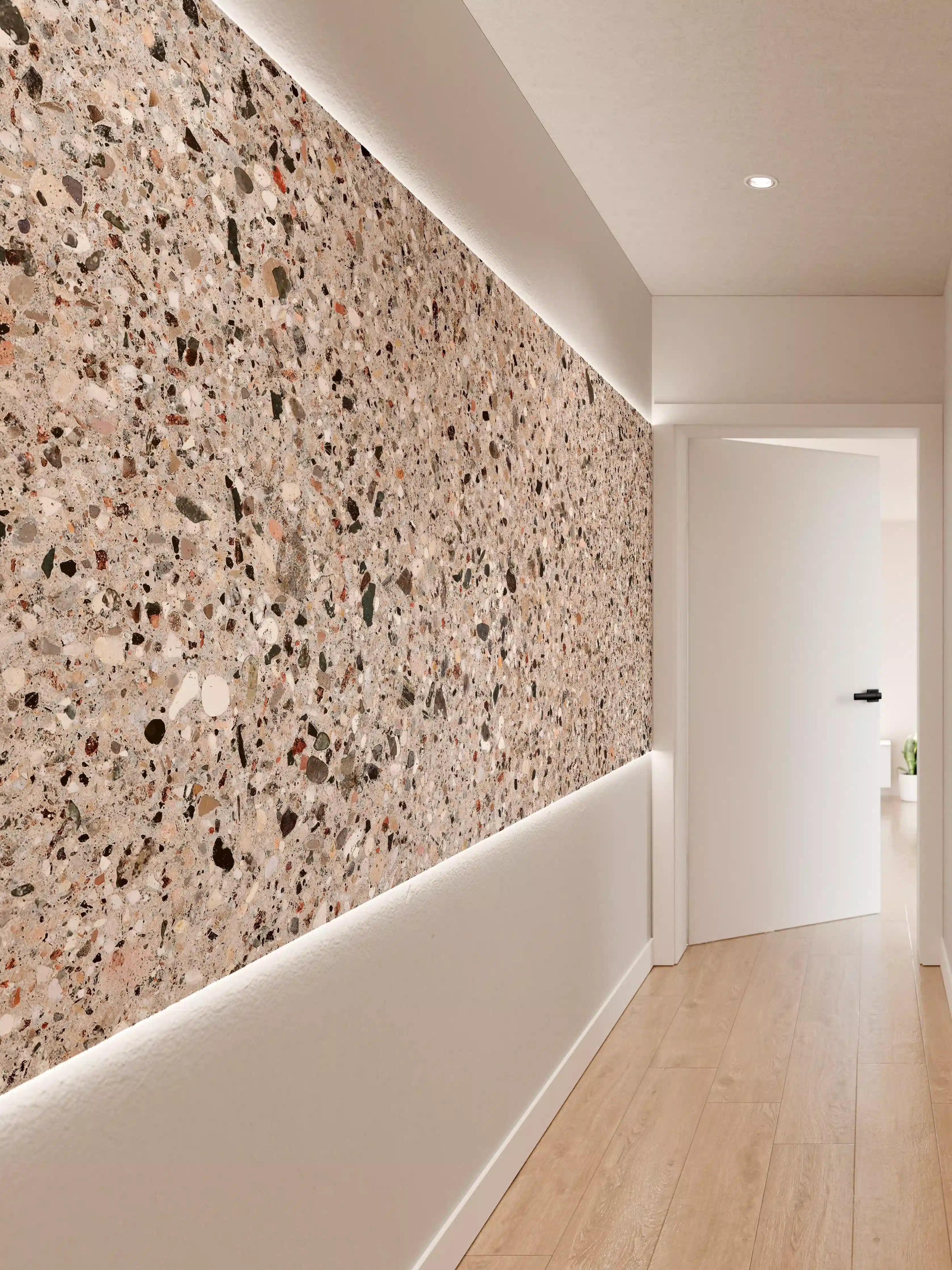 Wandverkleidung Flur - Beige Steinterrazzo Textur