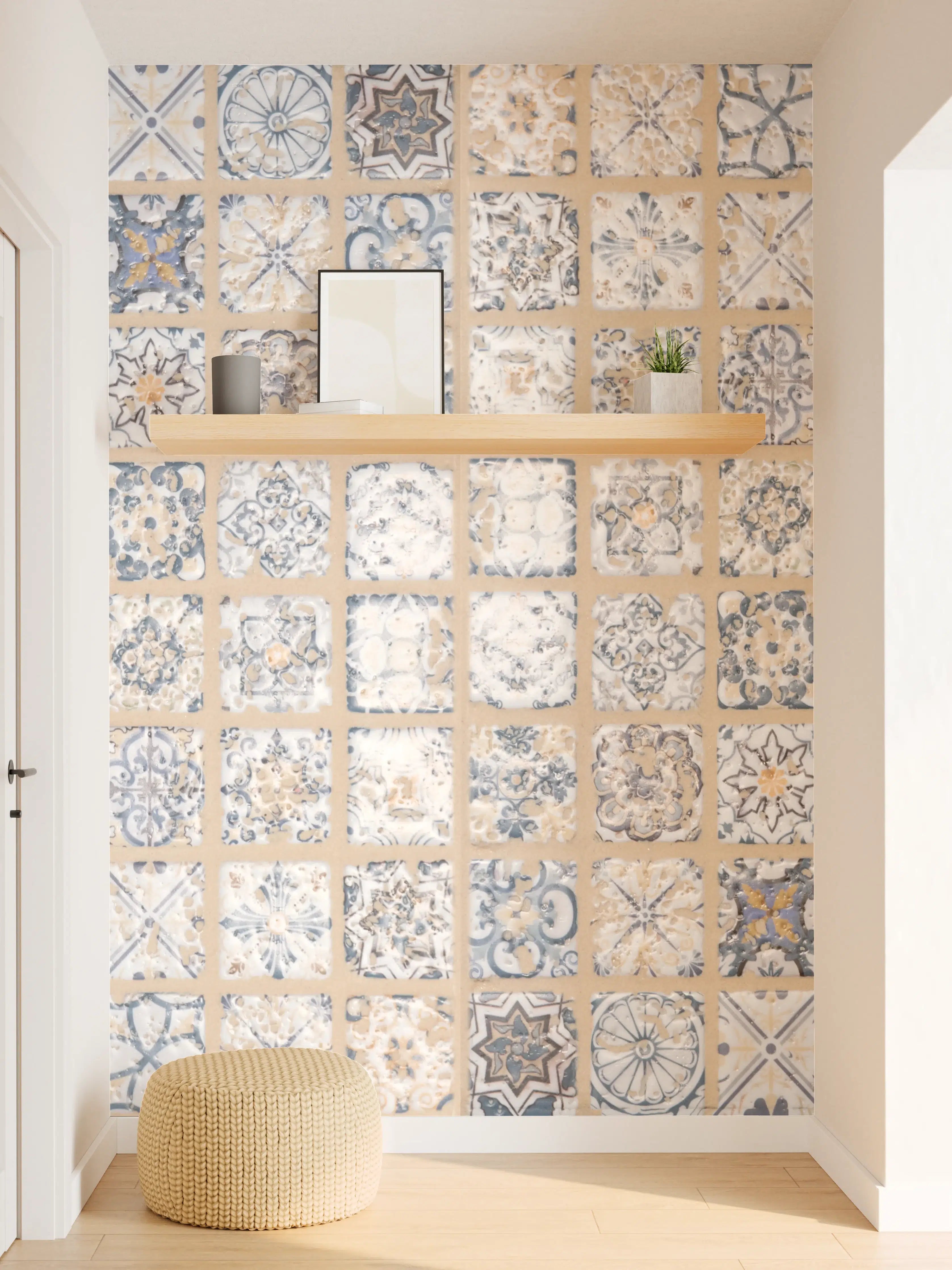 Wandverkleidung Flur - Beige-blau Vintage Mosaik