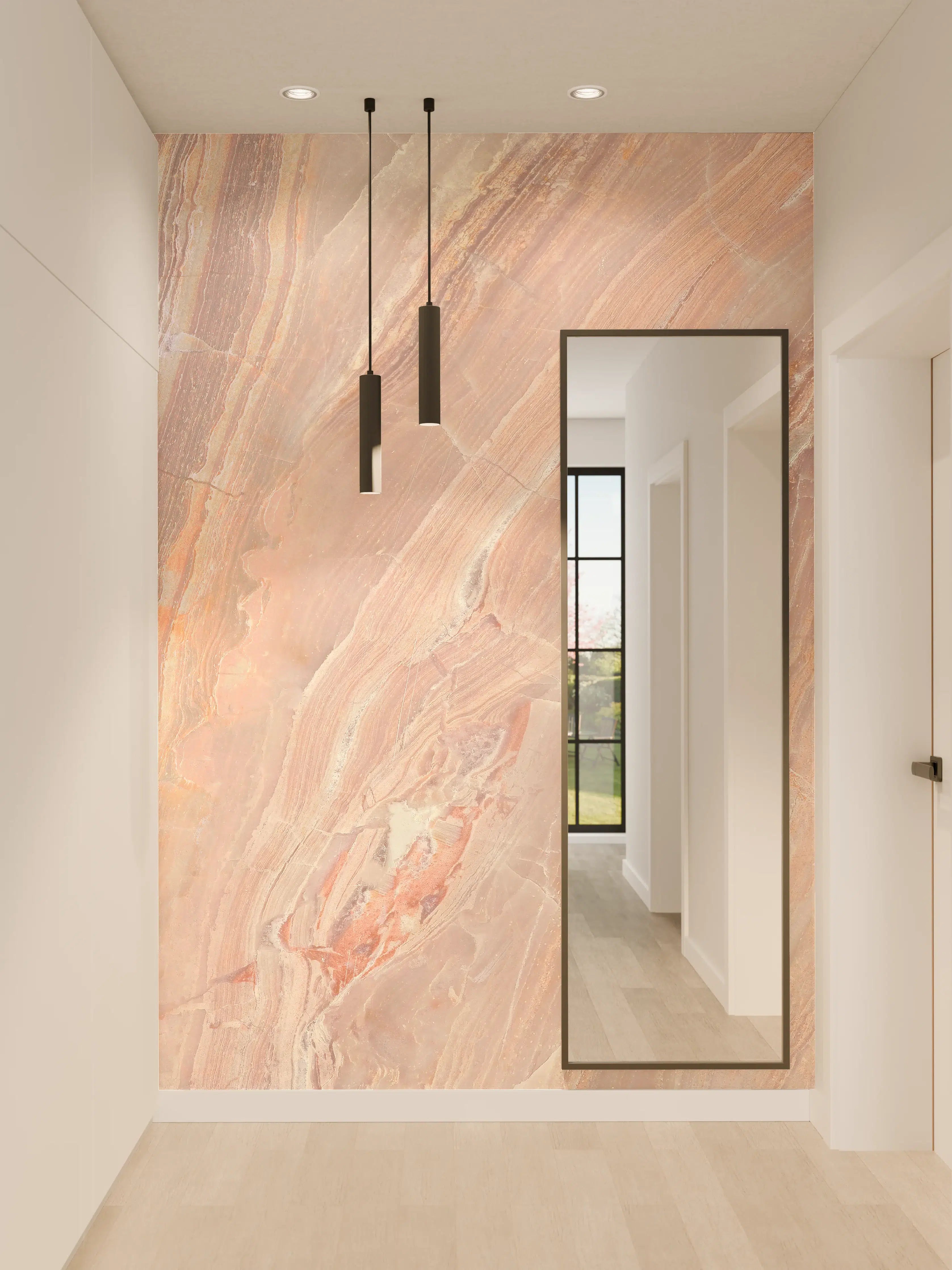 Wandverkleidung Flur - Beiges Marmor Design - Nahaufnahme