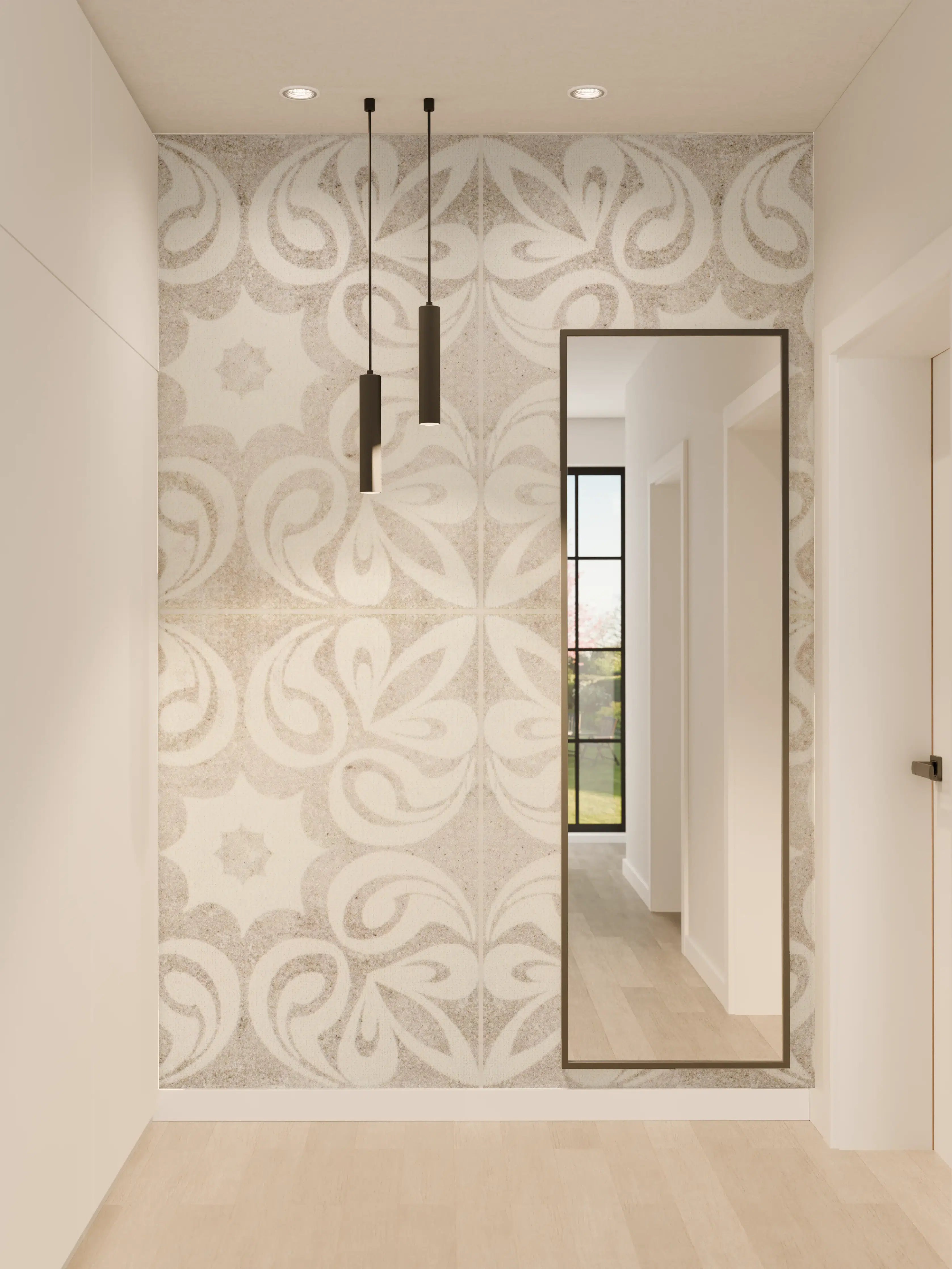 Wandverkleidung Flur - Beiges quadratisches Mosaikmotiv