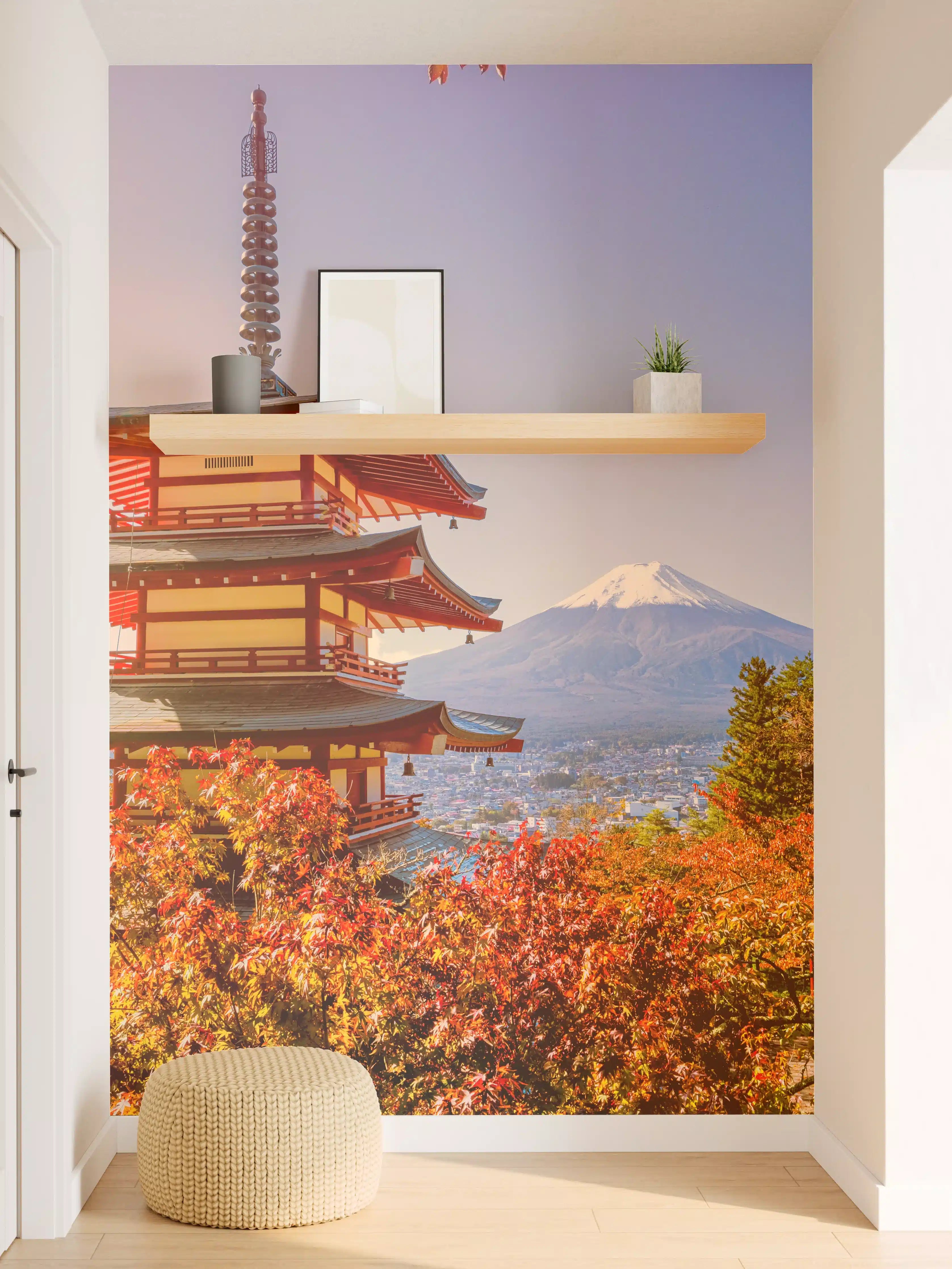 Wandverkleidung Flur - Berg Fuji und der traditionelle Chureito-Pagodenschrein