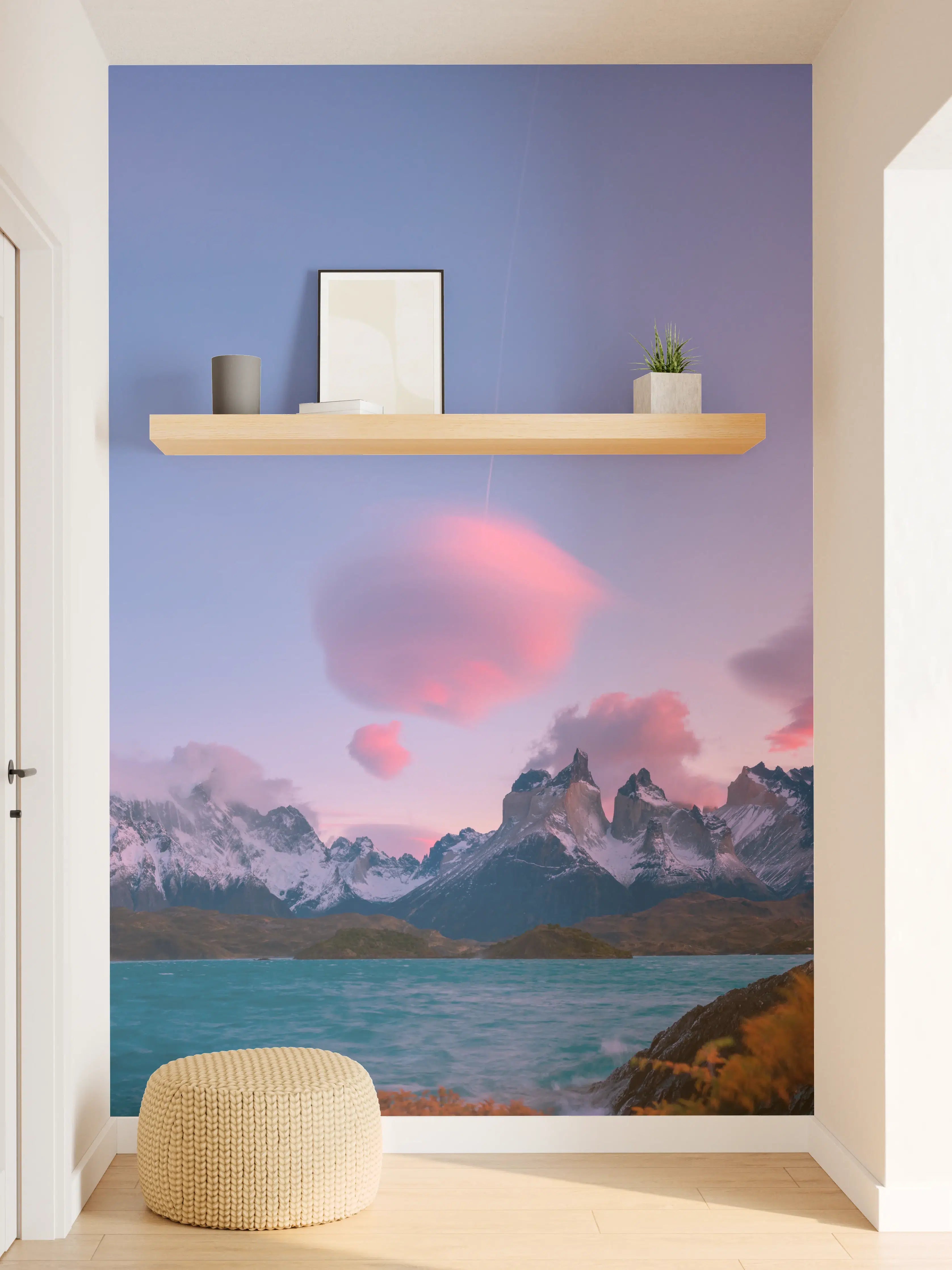 Wandverkleidung Flur - Bergpanorama im rosa Sonnenuntergang