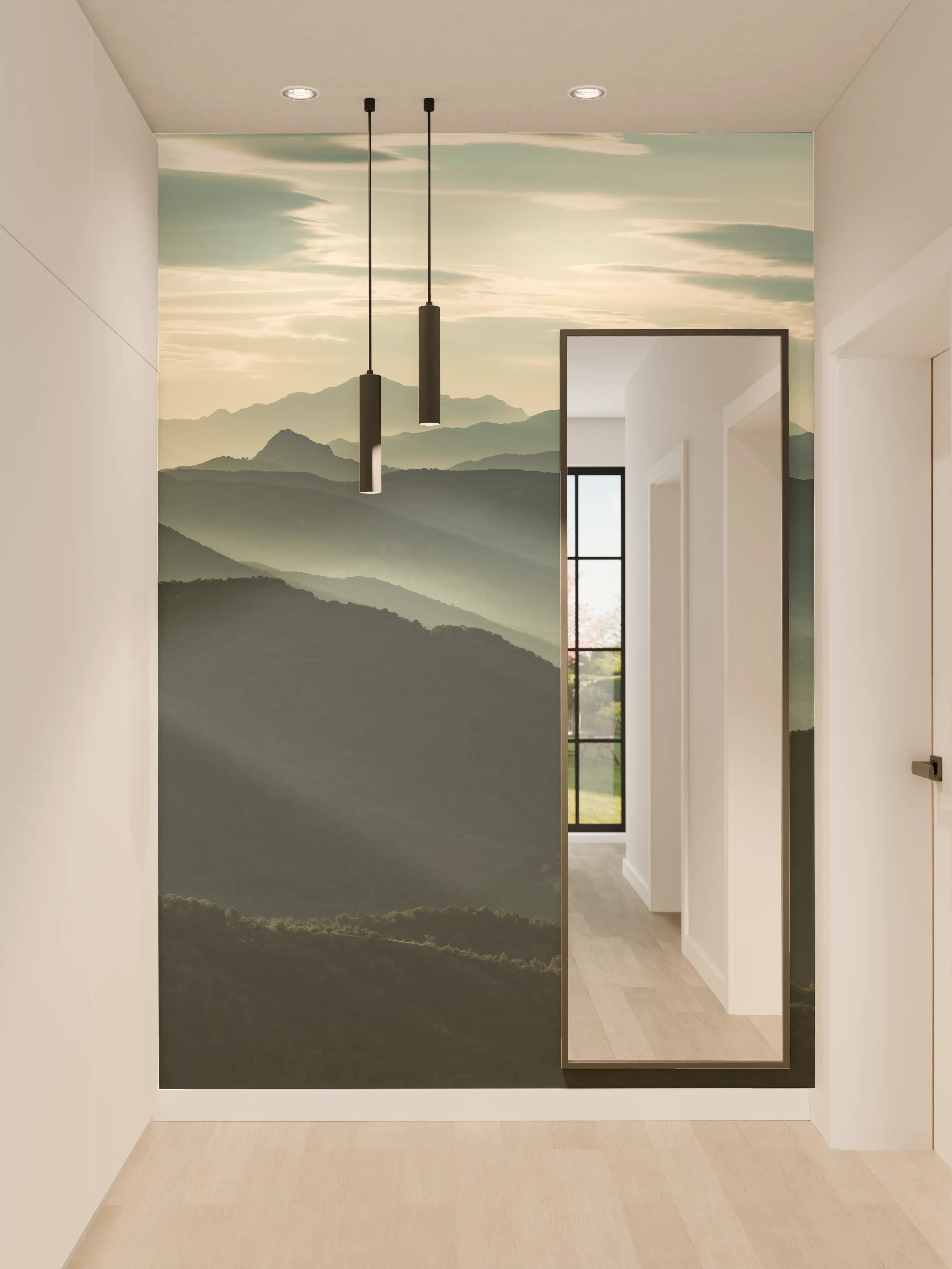 Wandverkleidung Flur - Beruhigende Berglandschaft bei Sonnenaufgang